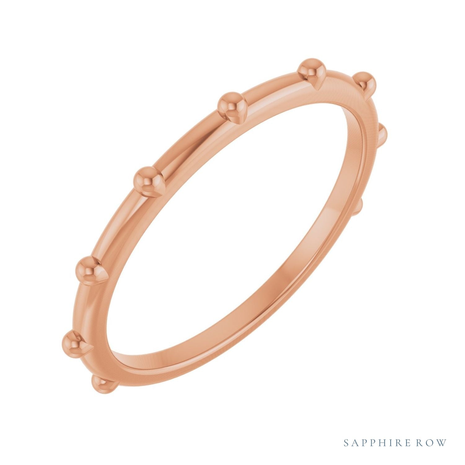 Sapphire Row Gold Bead Station Ring - 14K Rose Gold
