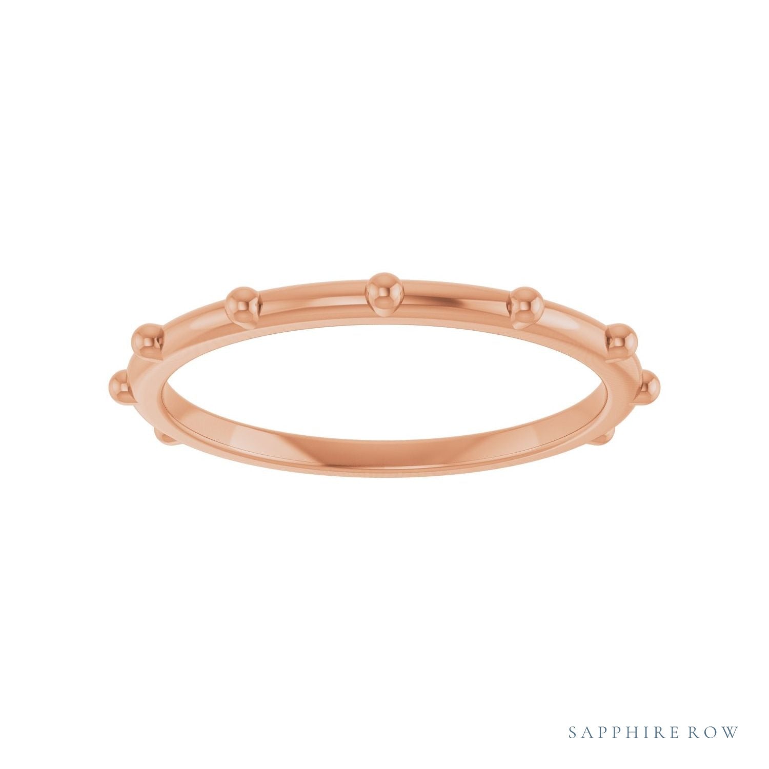 Sapphire Row Gold Bead Station Ring - 14K Rose Gold (view 3)