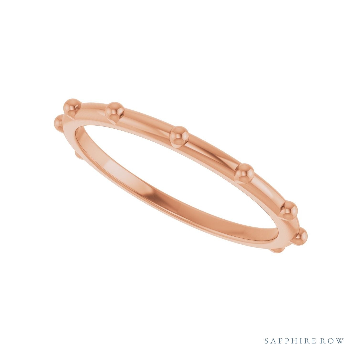 Sapphire Row Gold Bead Station Ring - 14K Rose Gold (view 5)