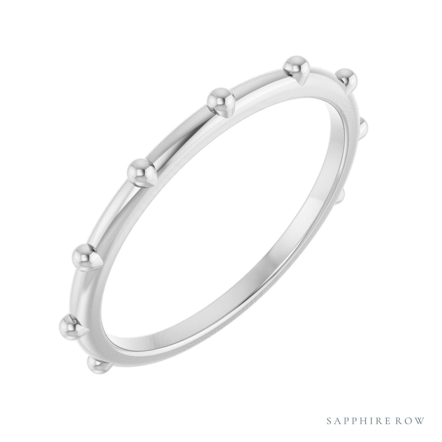 Sapphire Row Gold Bead Station Ring - Platinum