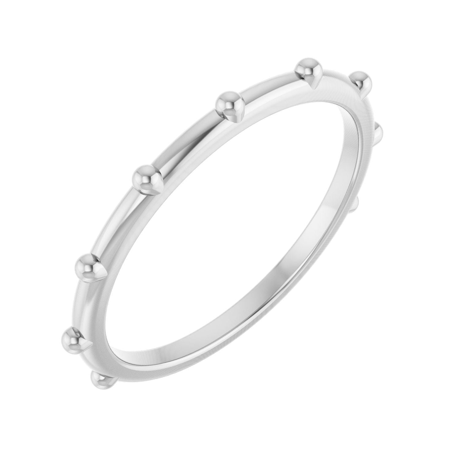 Sapphire Row Gold Bead Station Ring - 14K White Gold