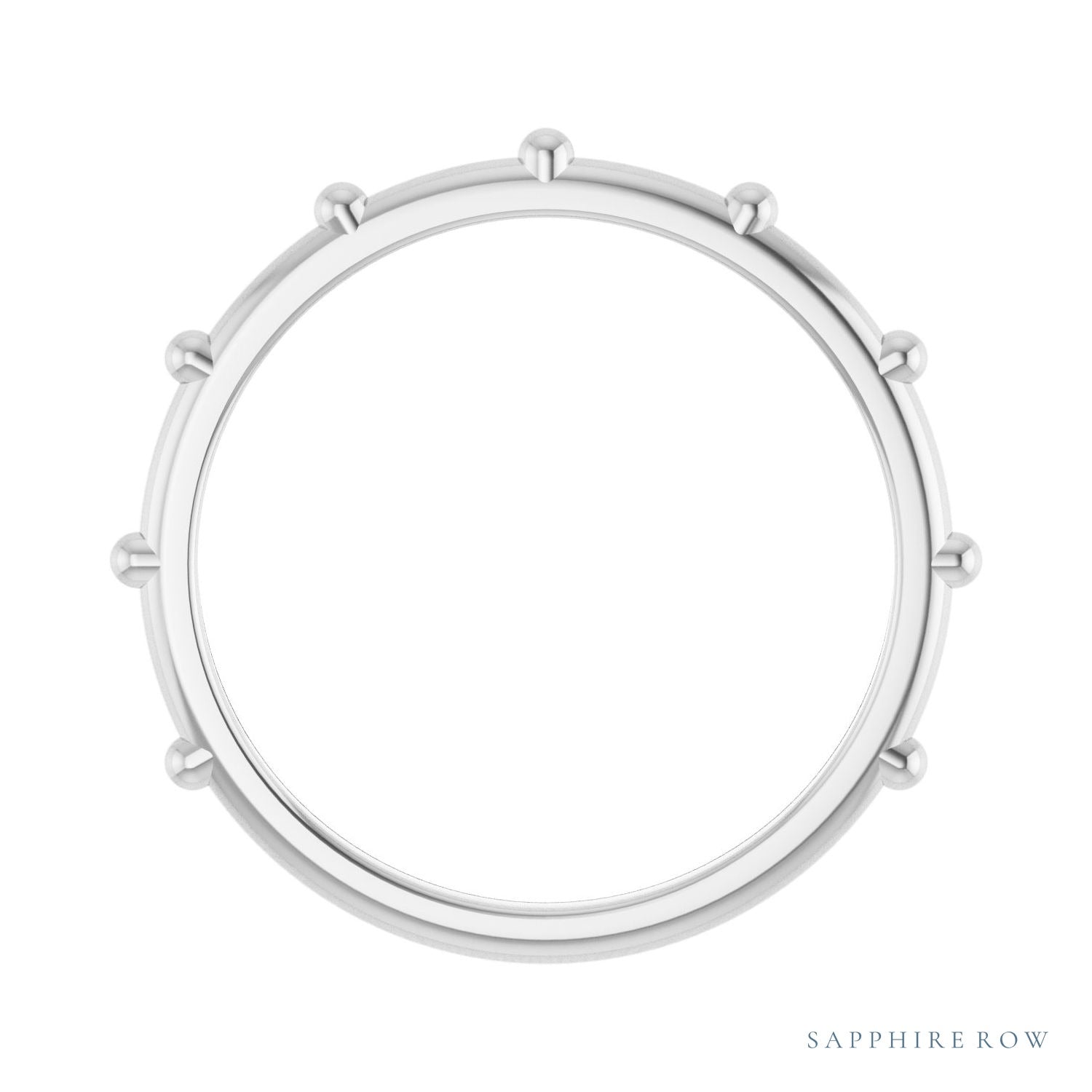 Sapphire Row Gold Bead Station Ring - 14K White Gold (view 2)