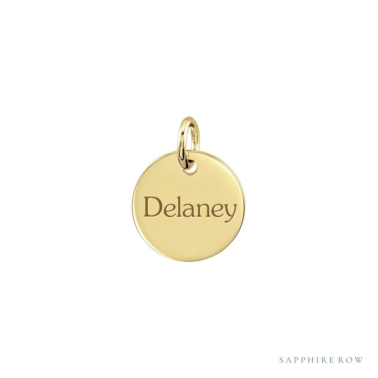 Sapphire Row Engravable Mini Disc Pendant - 14K Yellow Gold