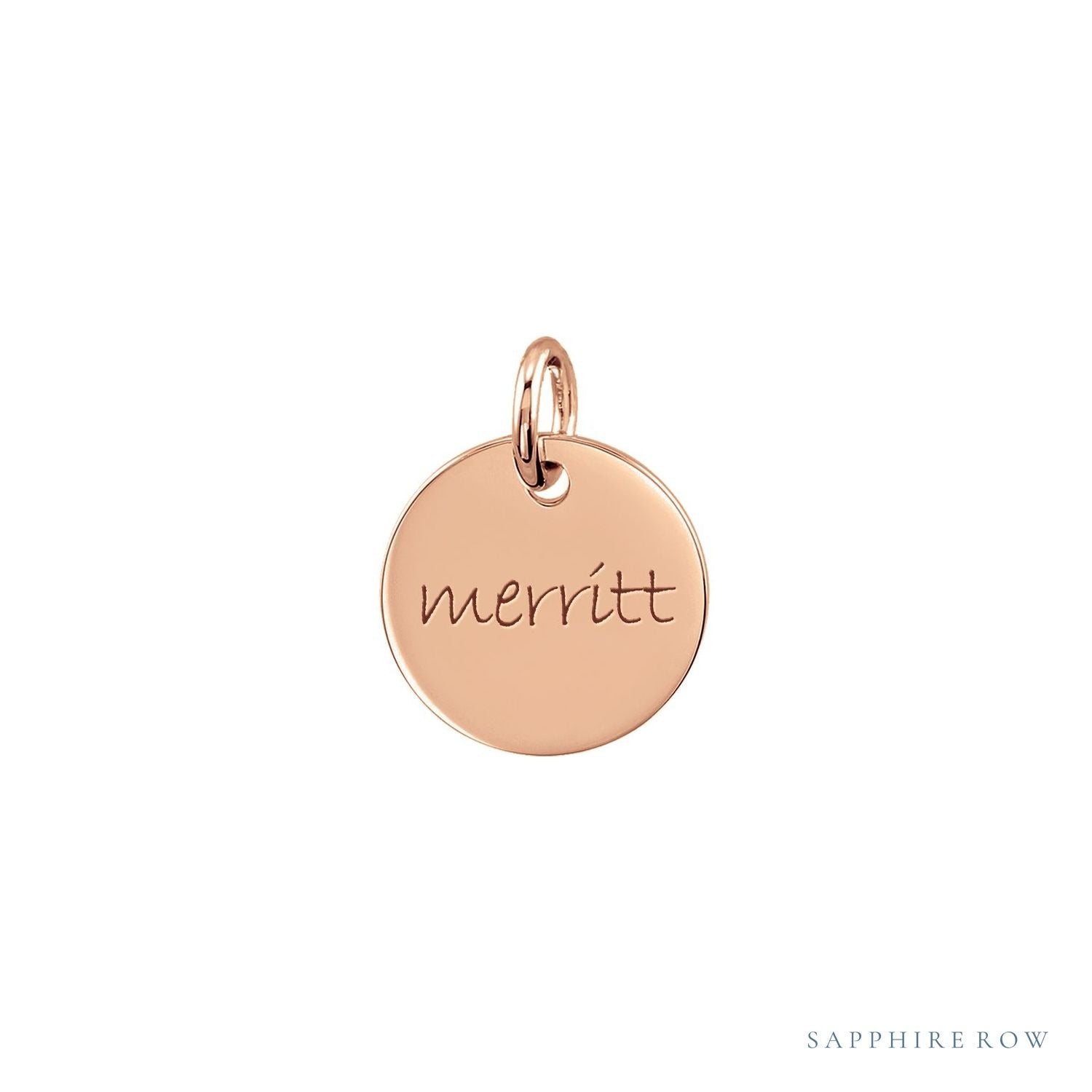 Sapphire Row Engravable Mini Disc Pendant - 14K Rose Gold