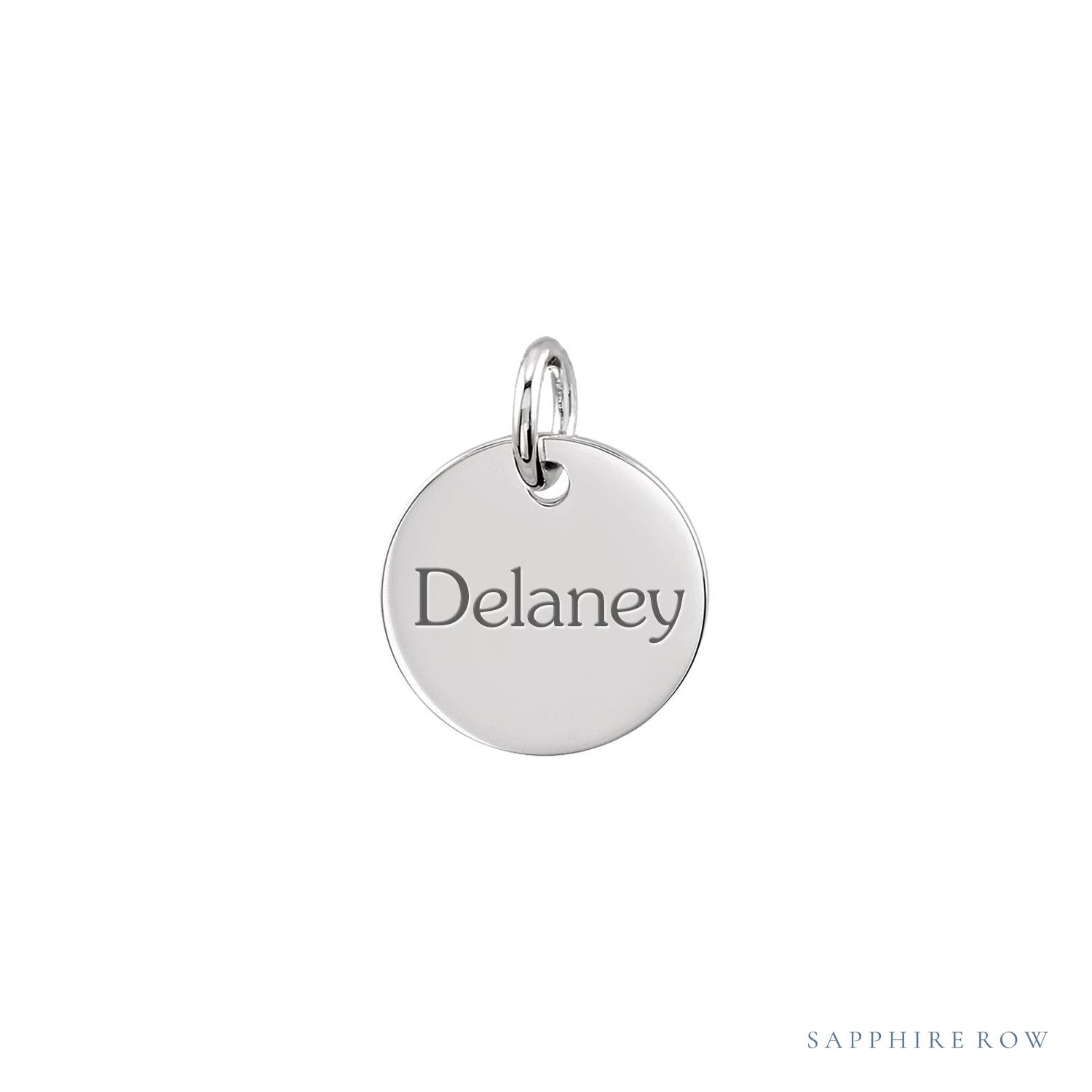 Sapphire Row Engravable Mini Disc Pendant - 14K White Gold
