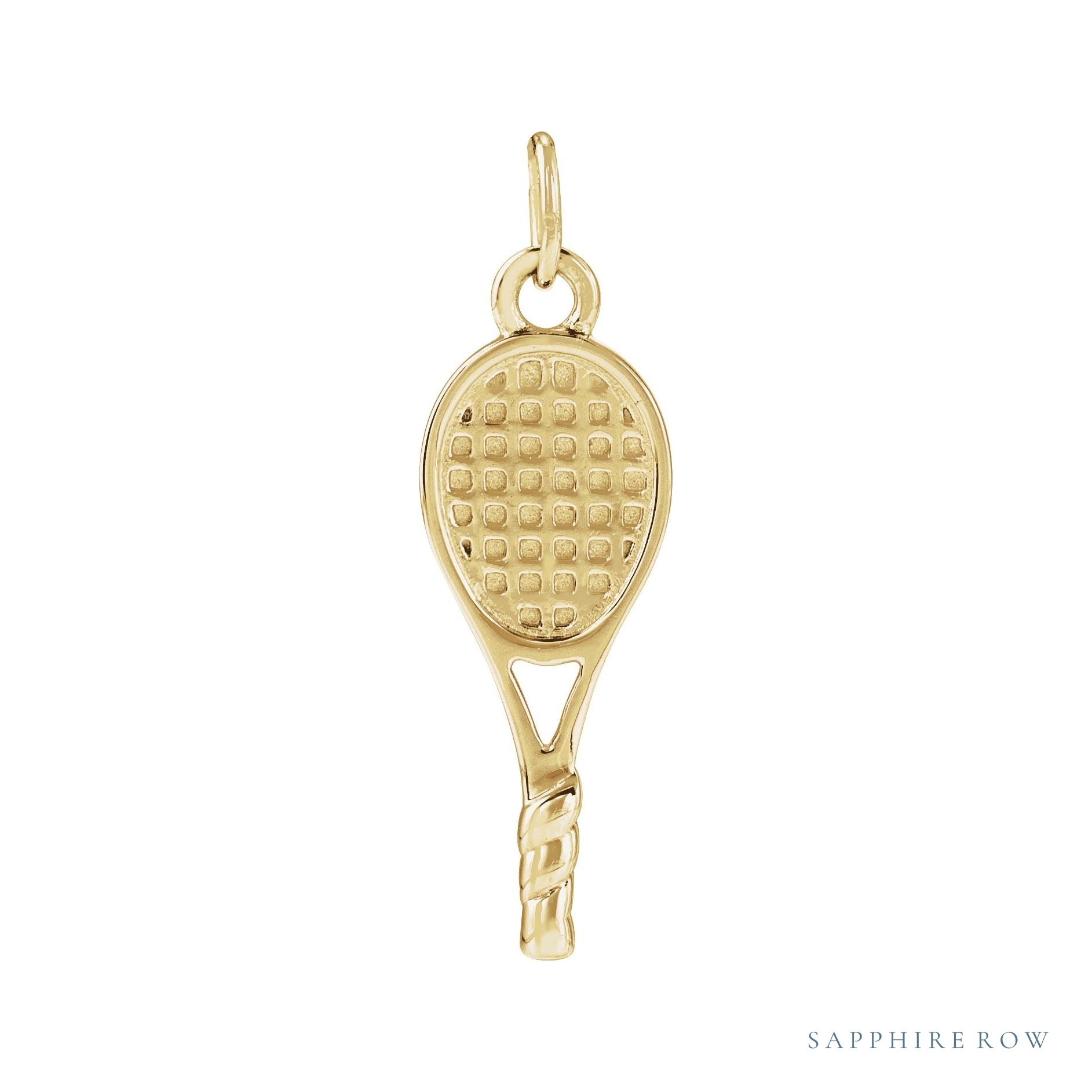 Sapphire Row Gold Tennis Racquet Pendant - 14K Yellow Gold