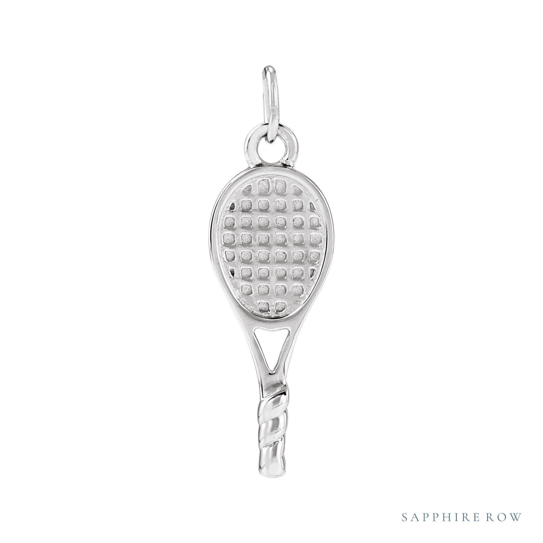 Sapphire Row Gold Tennis Racquet Pendant - 14K White Gold