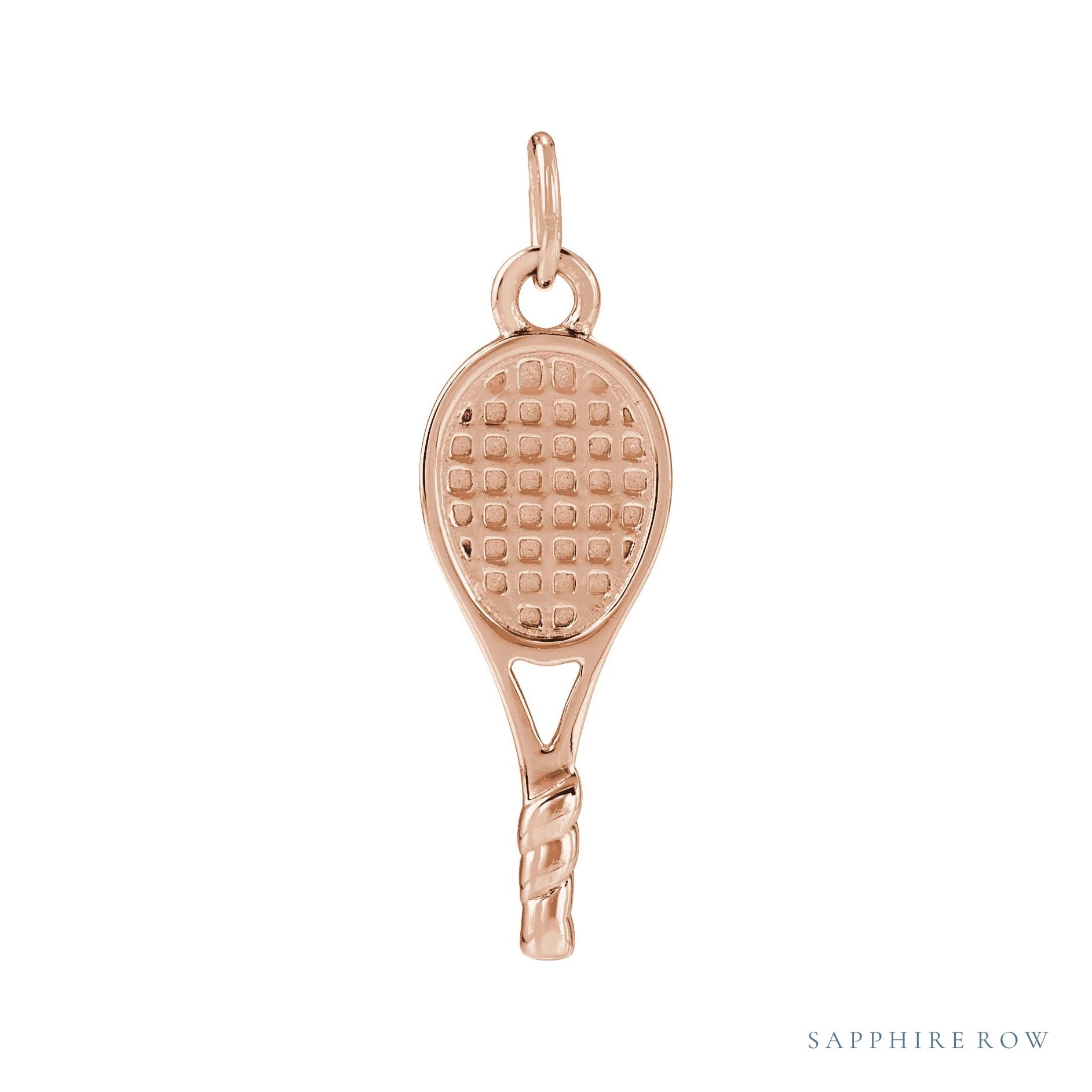 Sapphire Row Gold Tennis Racquet Pendant - 14K Rose Gold