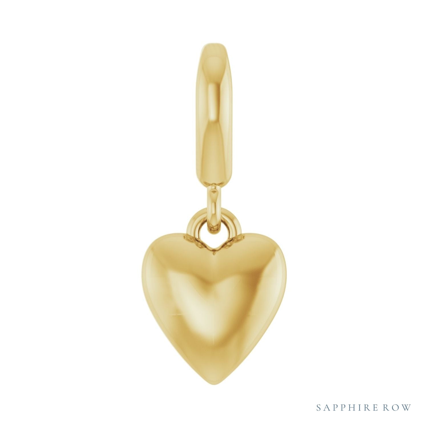 Sapphire Row Gold Puffed Heart Charm - 14K Yellow Gold