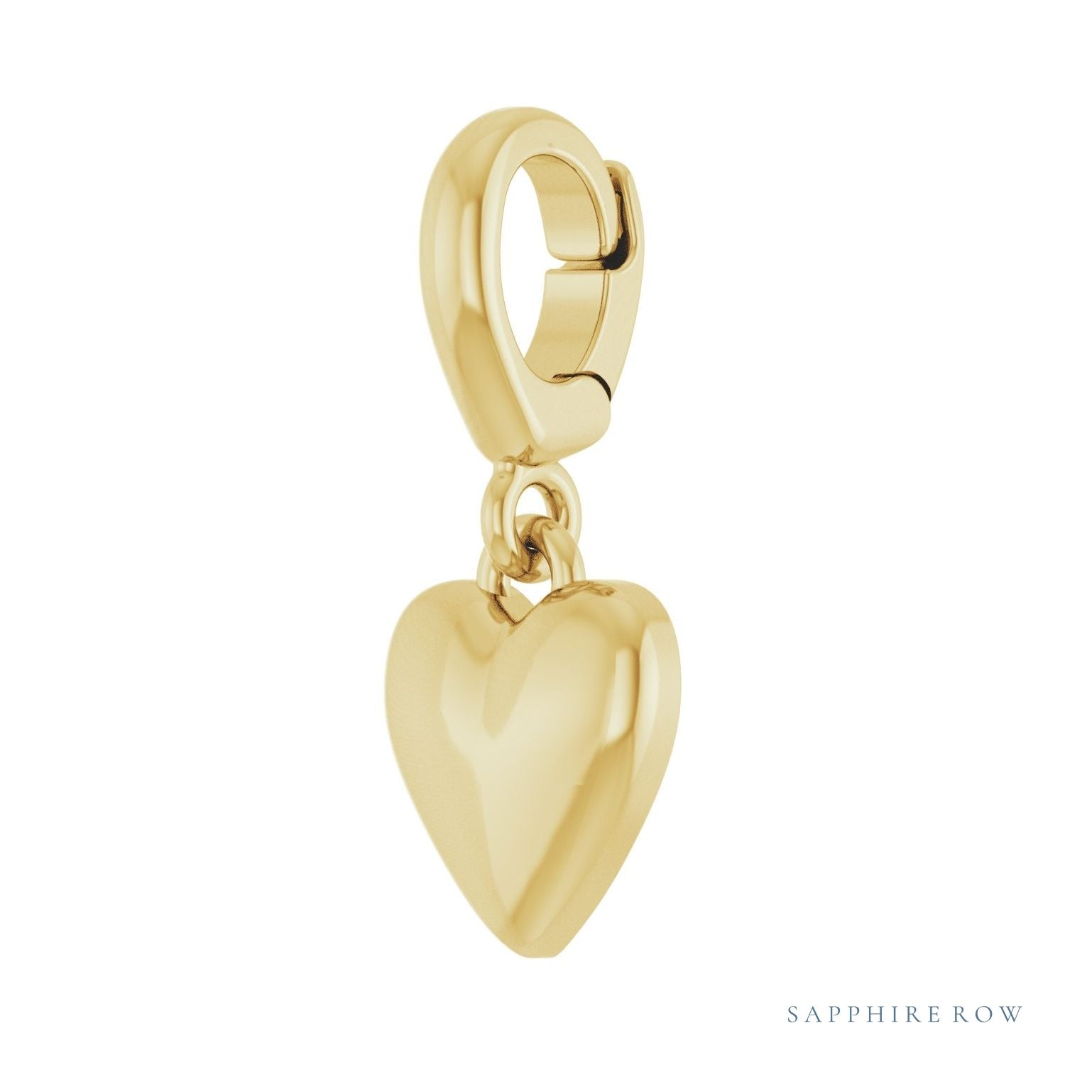 Sapphire Row Gold Puffed Heart Charm - 14K Yellow Gold (view 2)