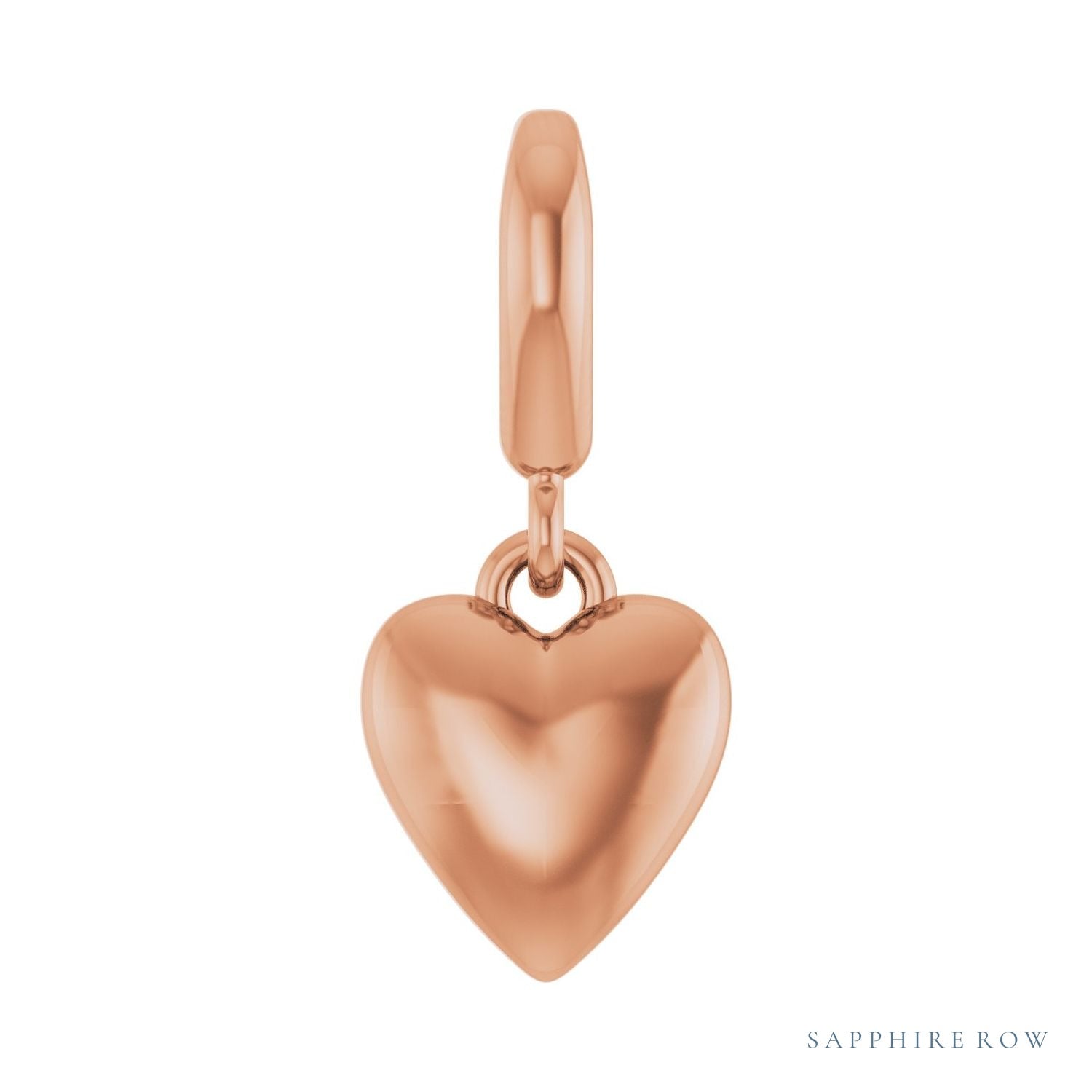 Sapphire Row Gold Puffed Heart Charm - 14K Rose Gold