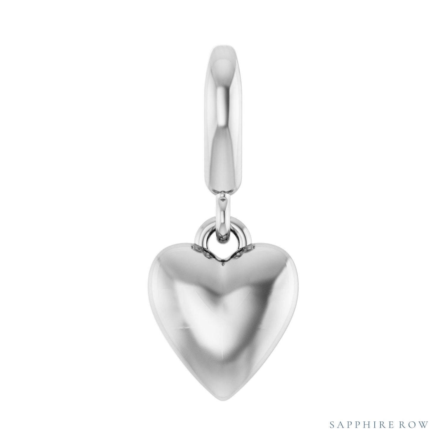 Sapphire Row Gold Puffed Heart Charm - 14K White Gold