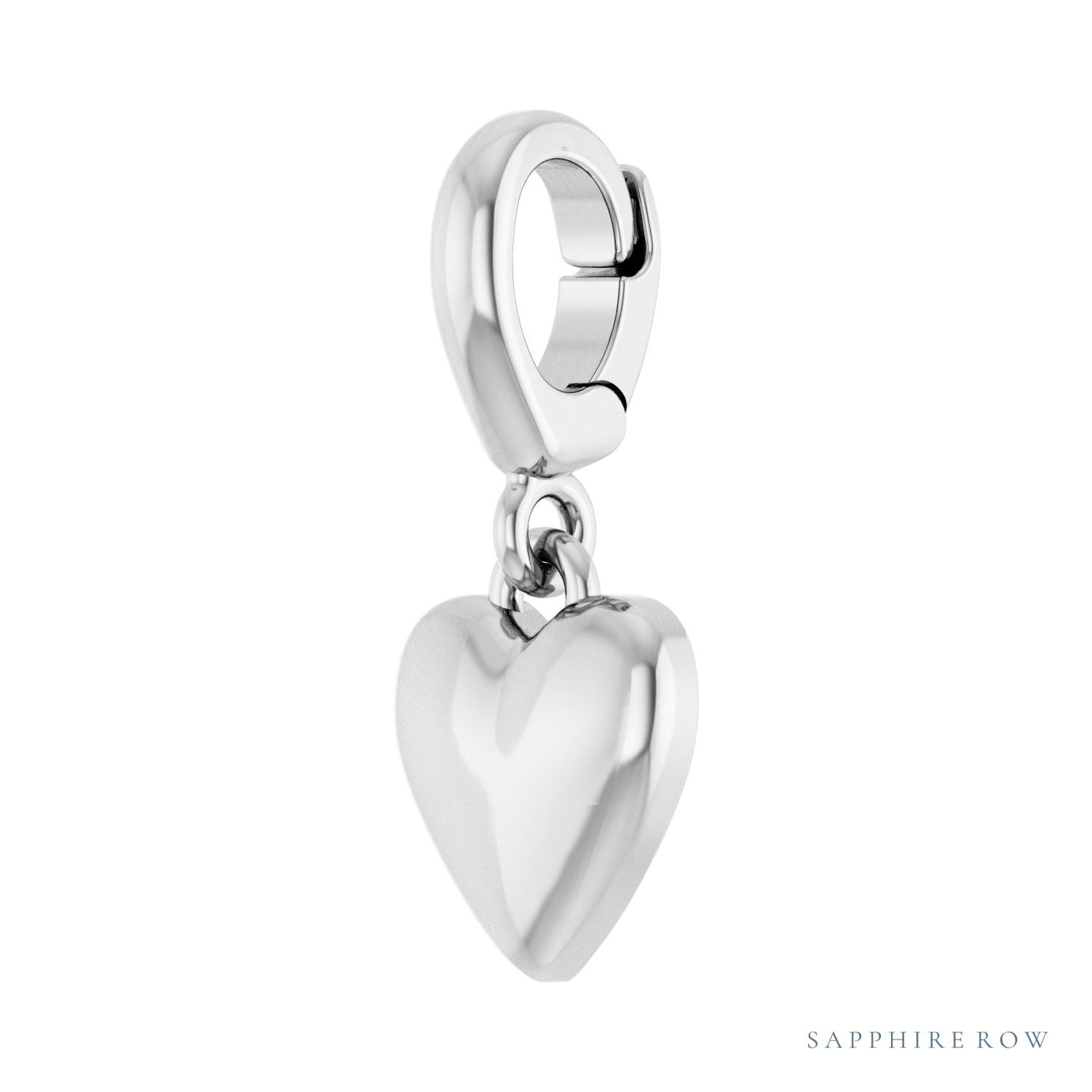 Sapphire Row Gold Puffed Heart Charm - 14K White Gold (view 2)