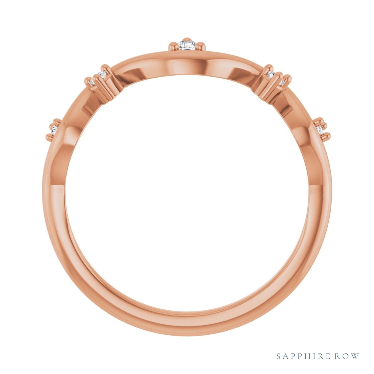 Sapphire Row Natural Diamond Wave Station Ring - 14K Rose Gold (view 2)