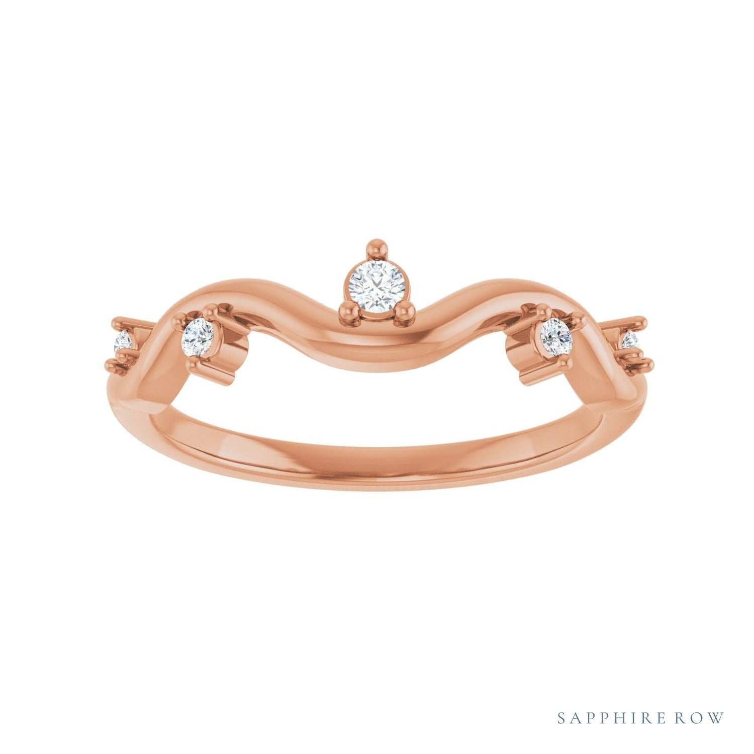 Sapphire Row Natural Diamond Wave Station Ring - 14K Rose Gold (view 3)