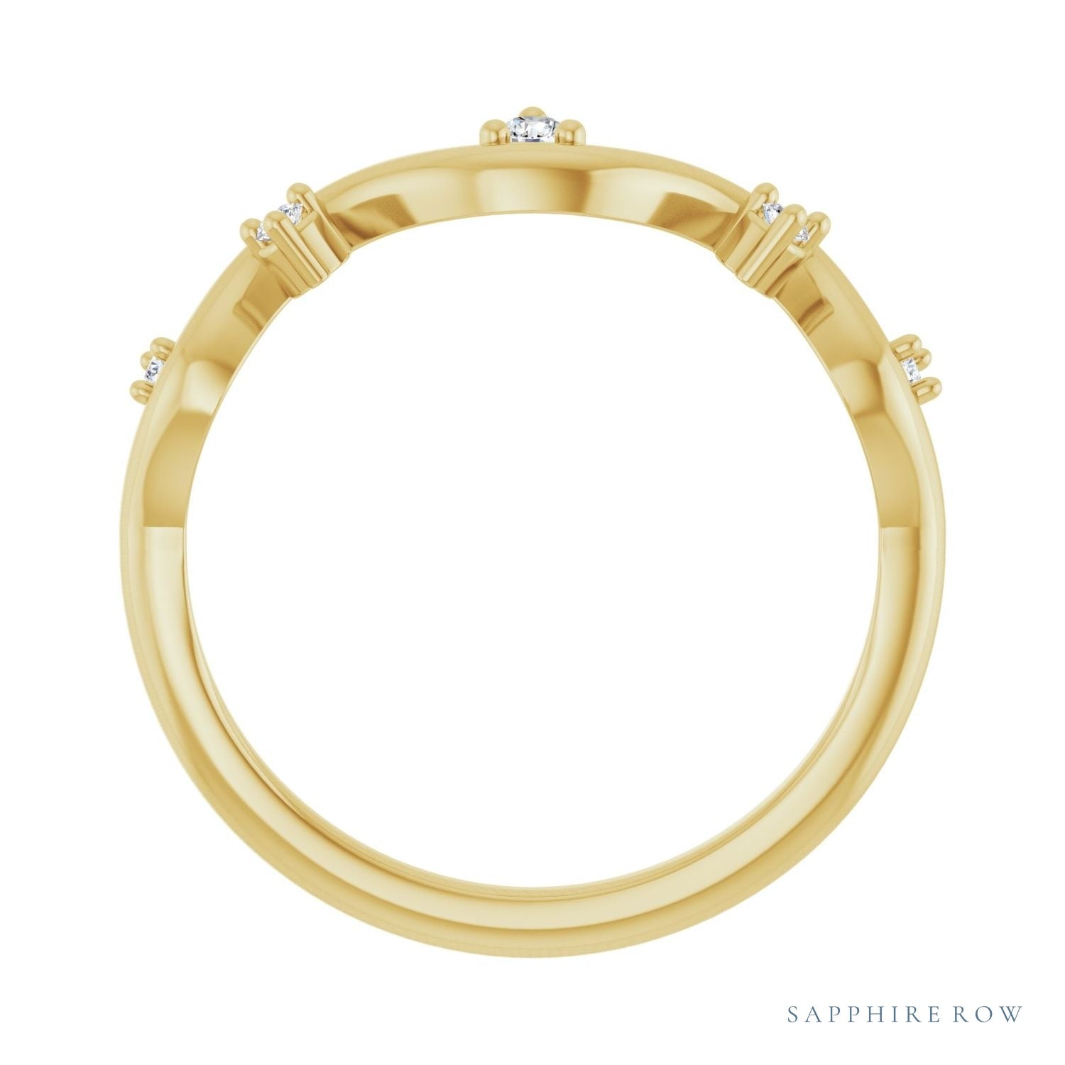 Sapphire Row Natural Diamond Wave Station Ring - 14K Yellow Gold (view 2)