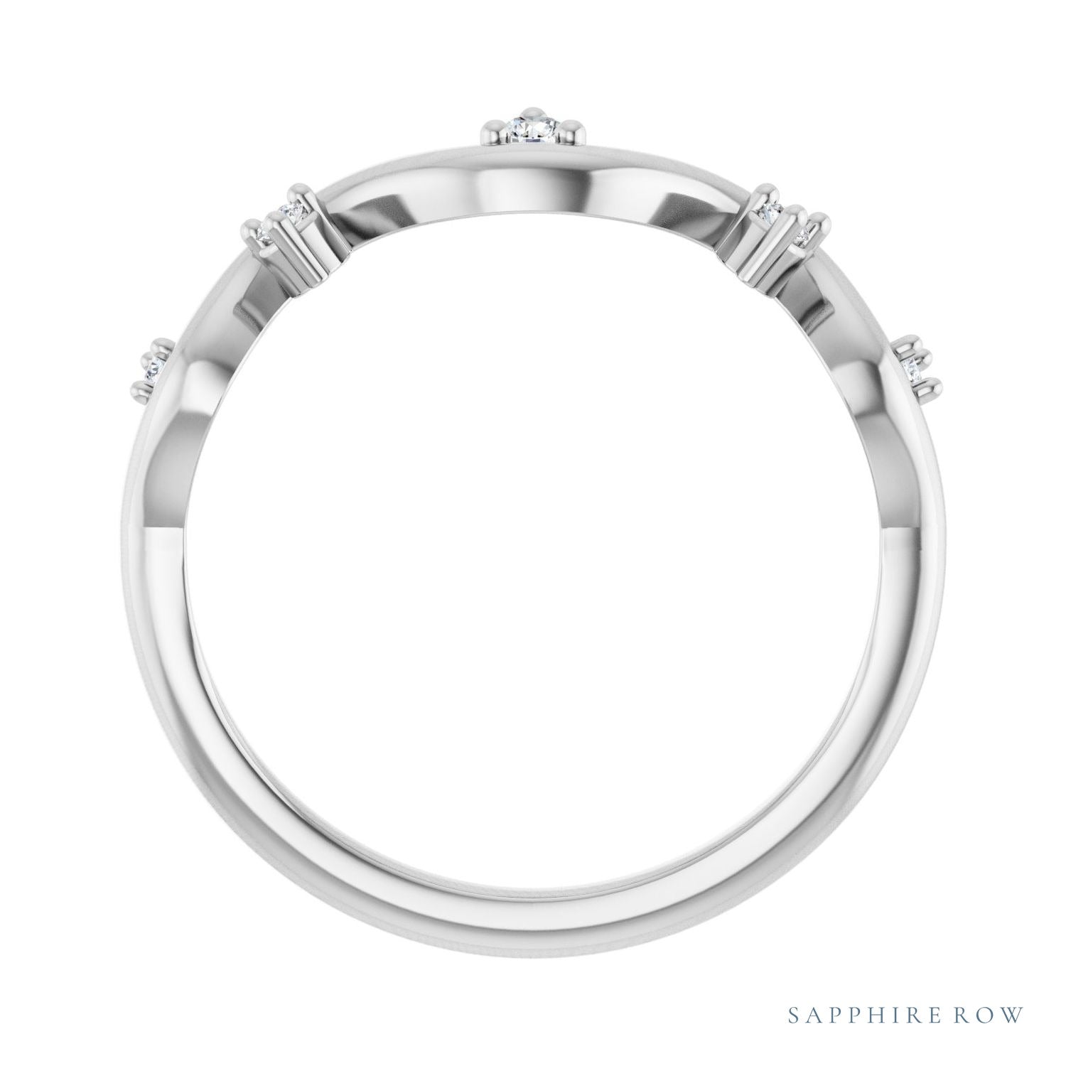 Sapphire Row Natural Diamond Wave Station Ring - Platinum (view 2)
