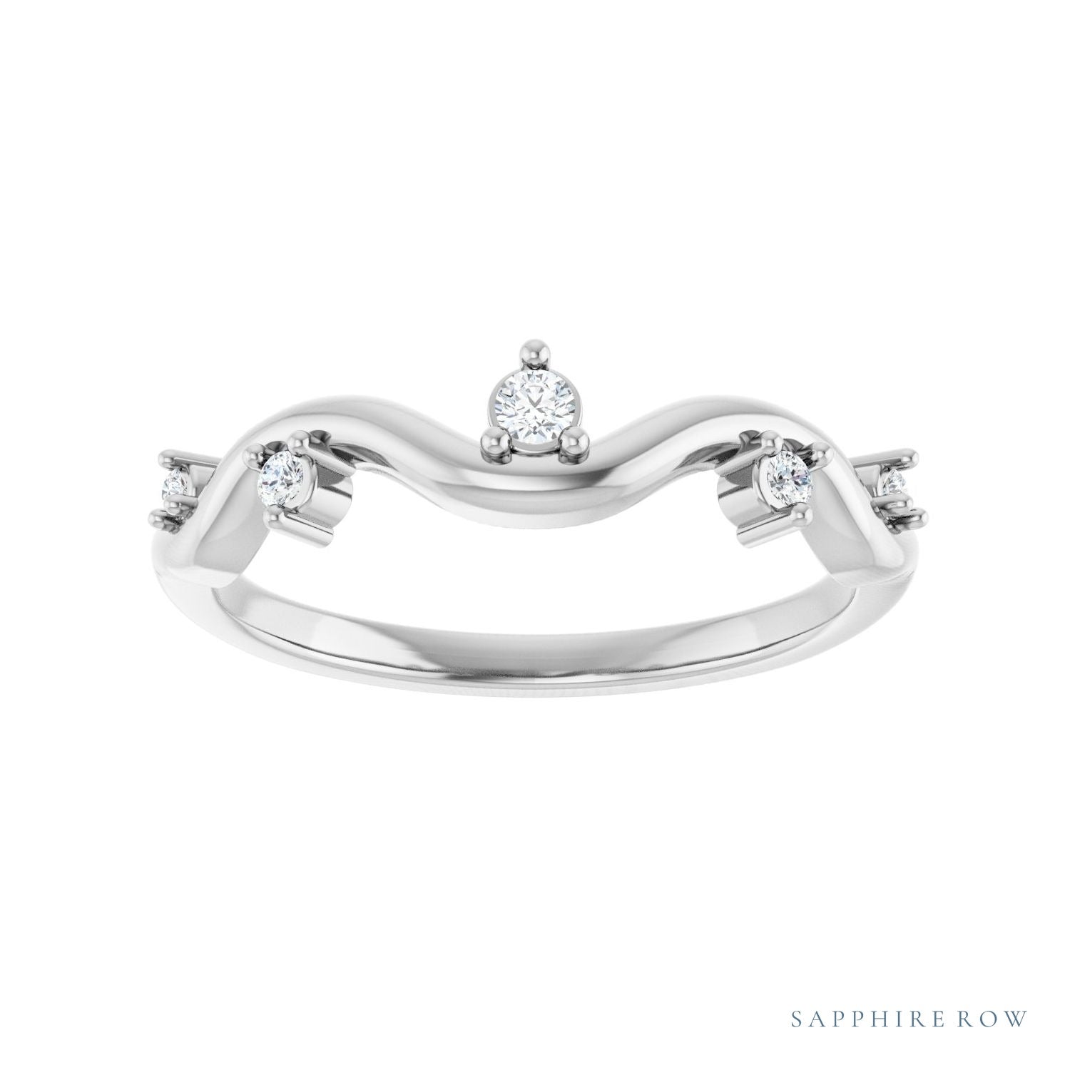 Sapphire Row Natural Diamond Wave Station Ring - Platinum (view 3)
