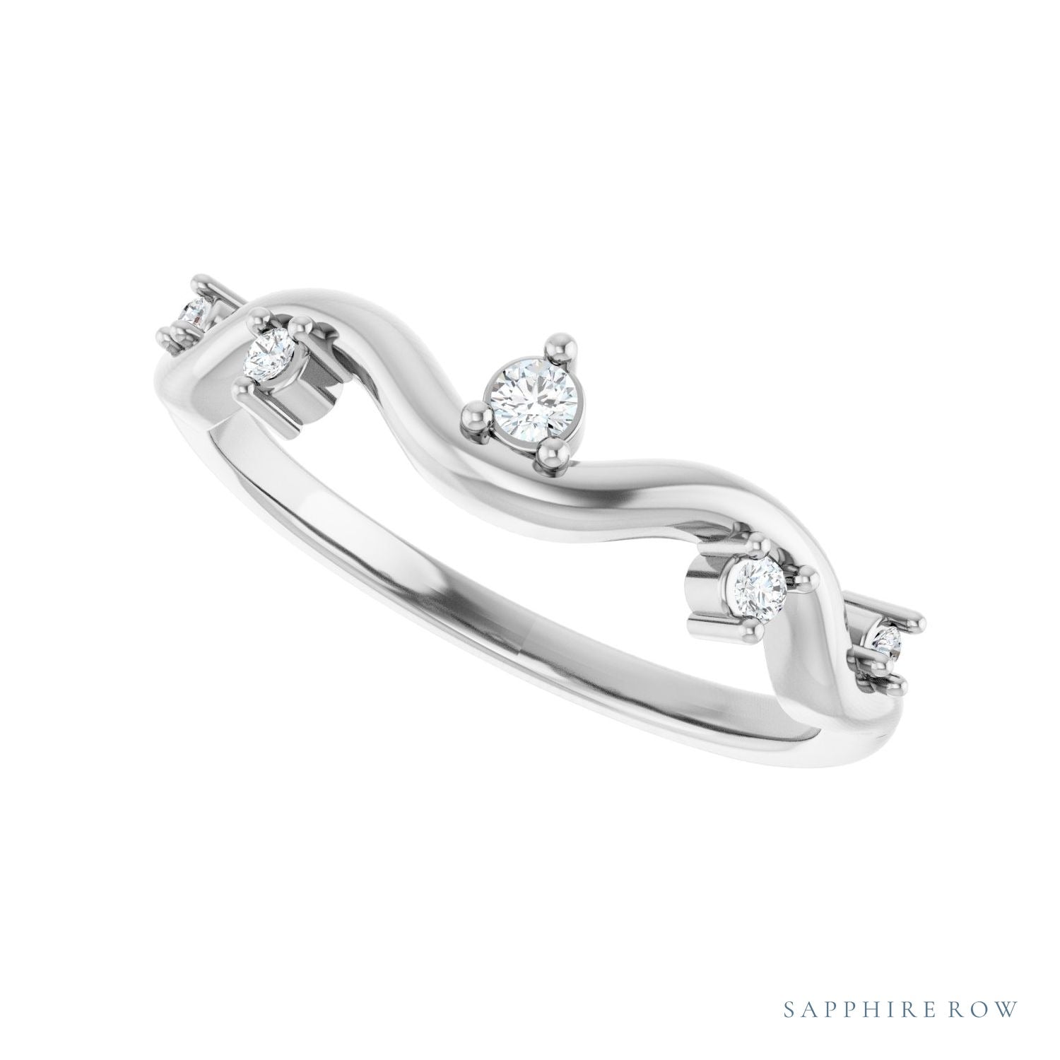 Sapphire Row Natural Diamond Wave Station Ring - Platinum (view 5)