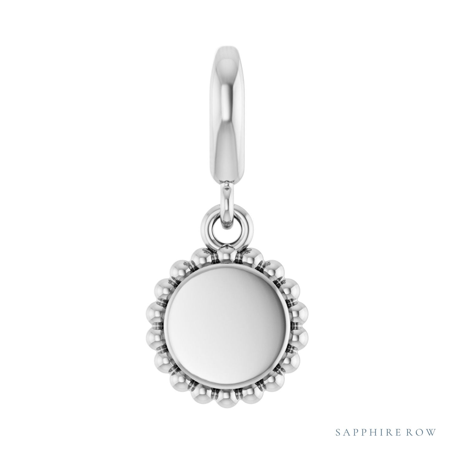 Sapphire Row Engravable Beaded Disc Charm - 14K White Gold