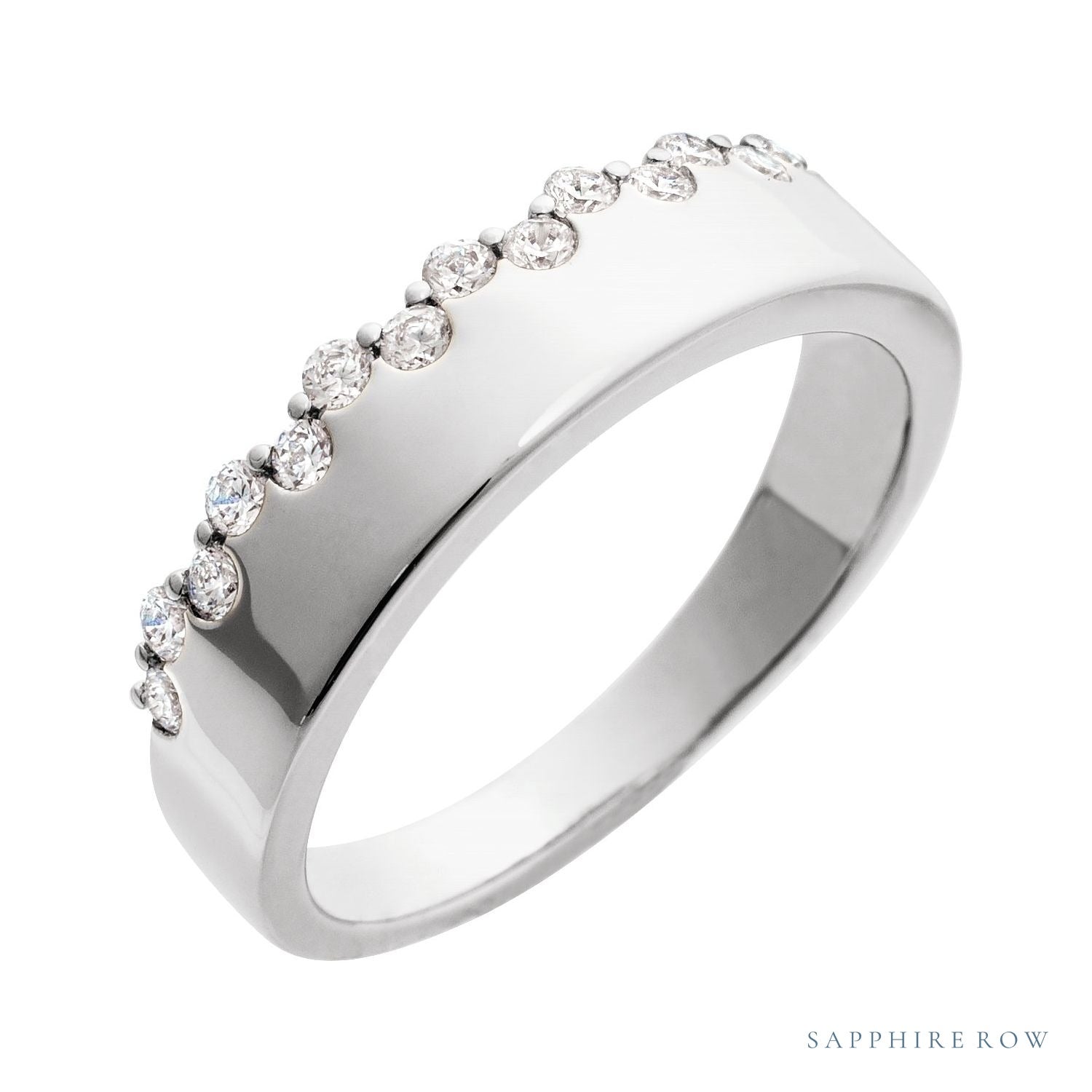 Sapphire Row Natural Diamond Cigar Band - 14K White Gold
