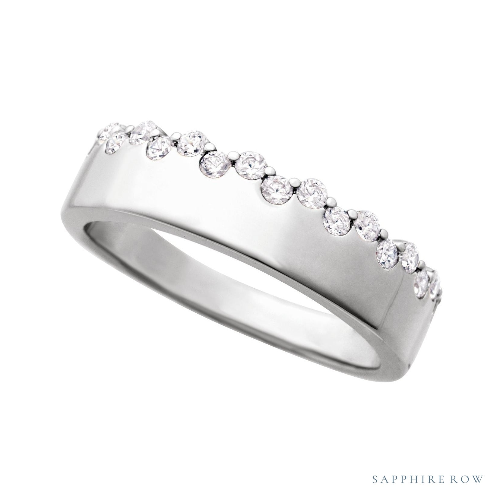 Sapphire Row Natural Diamond Cigar Band - 14K White Gold (view 4)