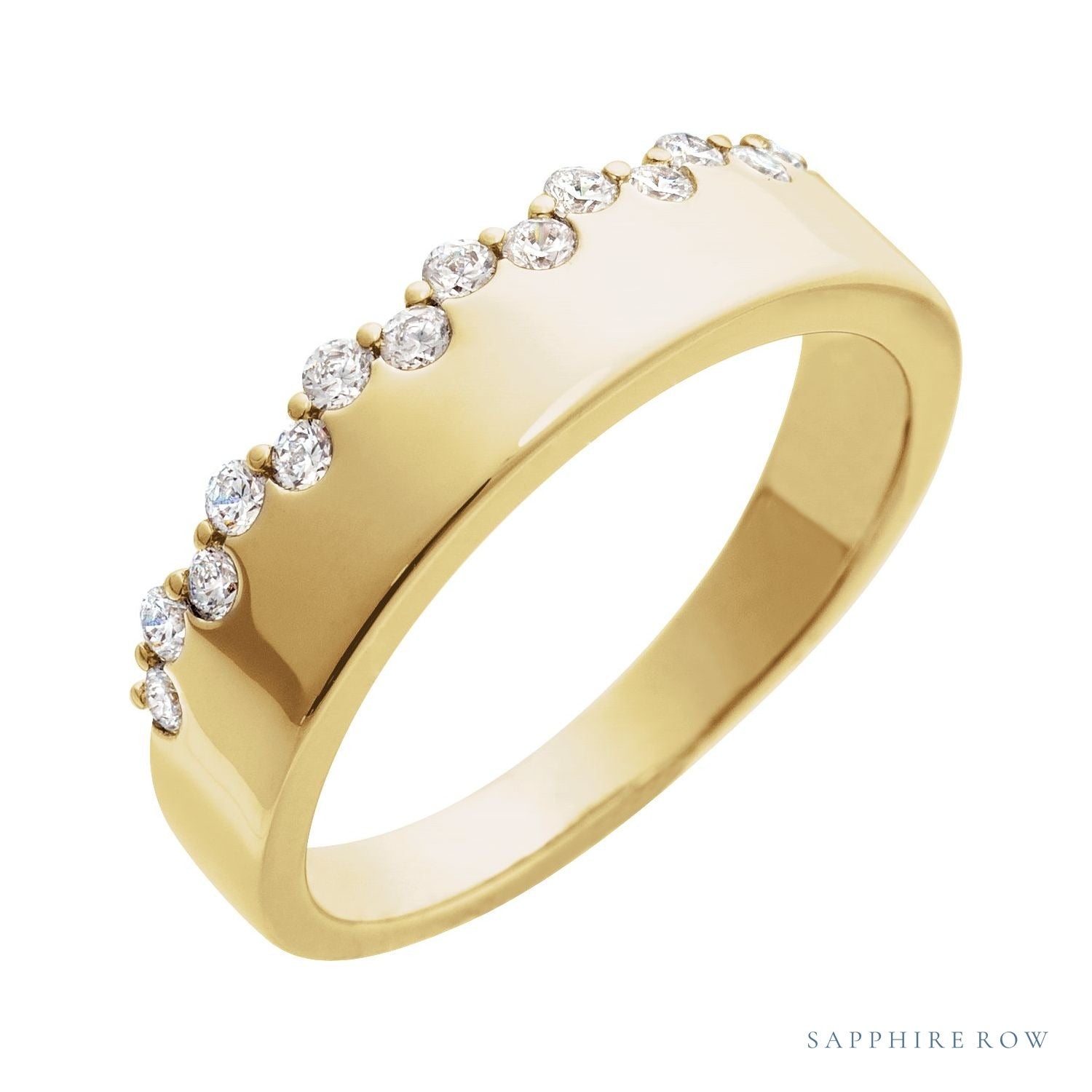 Sapphire Row Natural Diamond Cigar Band - 14K Yellow Gold