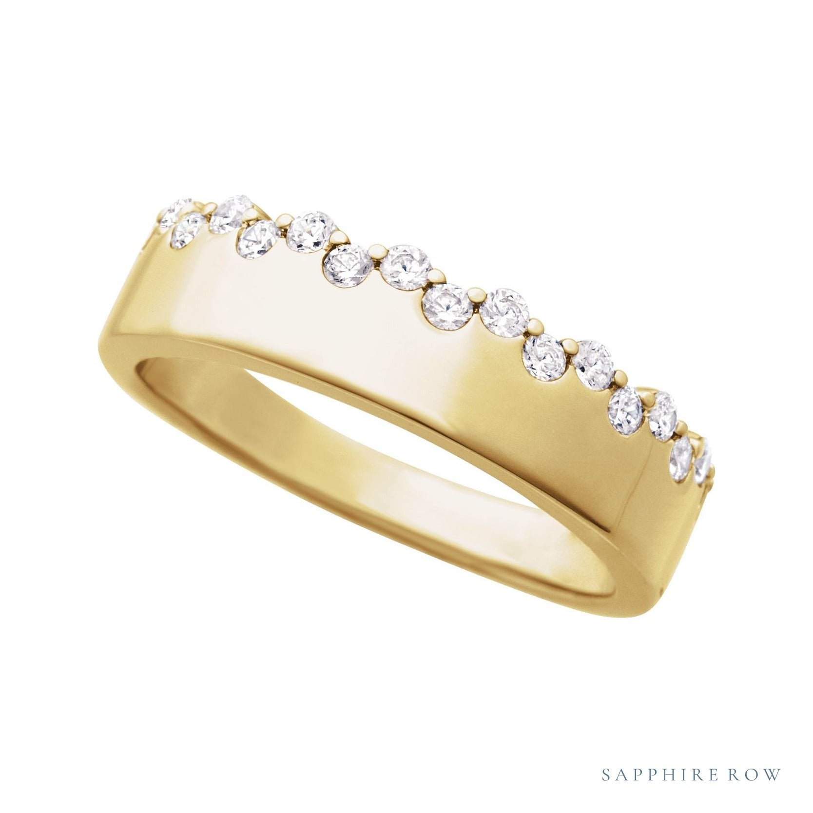 Sapphire Row Natural Diamond Cigar Band - 14K Yellow Gold (view 4)