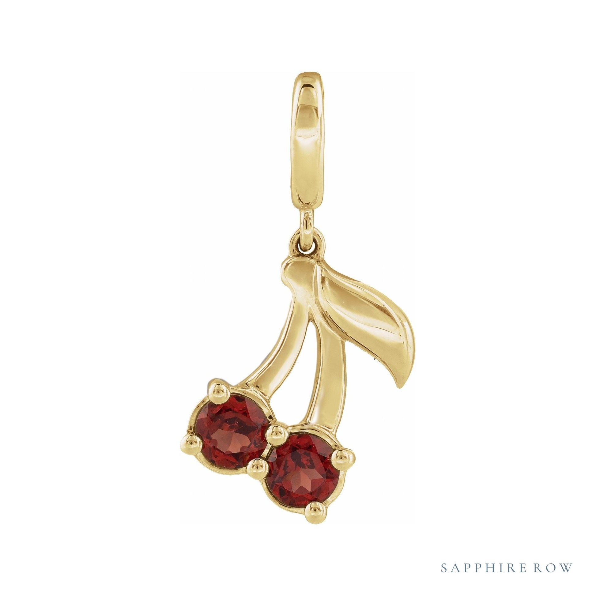 Sapphire Row Natural Garnet Cherry Charm - 14K Yellow Gold
