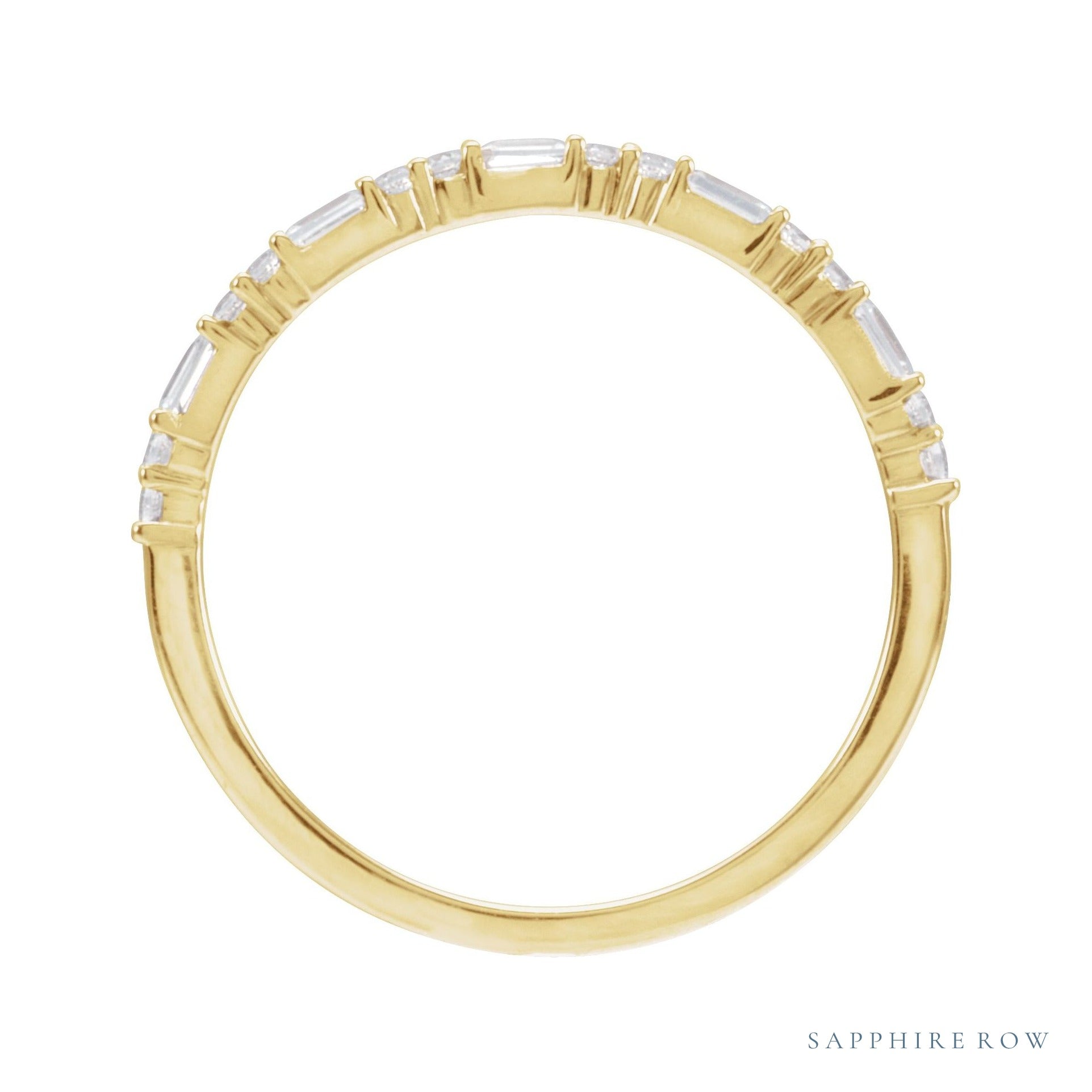 Sapphire Row Natural Diamond Mixed-Cut Mini Stacking Ring - 14K Yellow Gold (view 2)