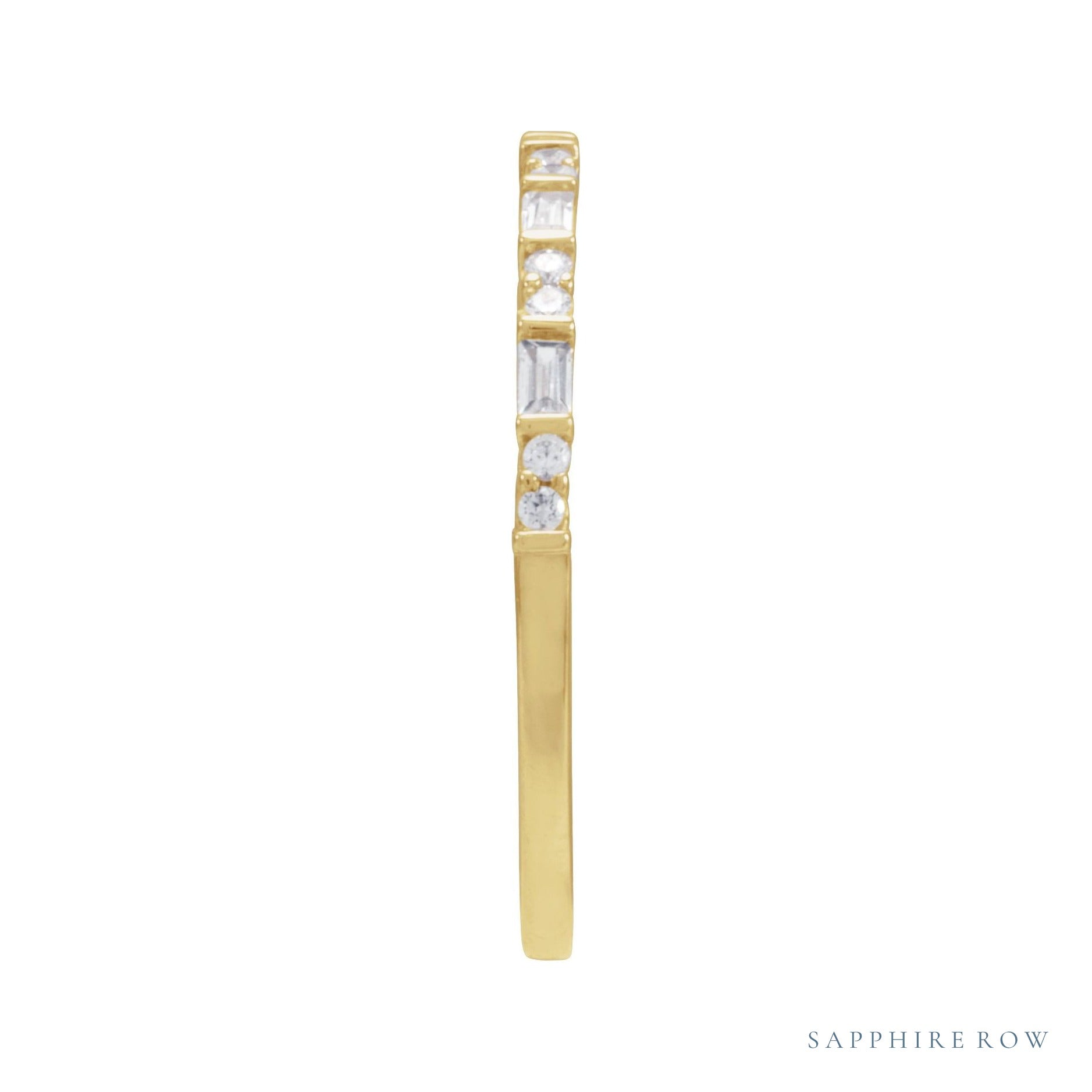 Sapphire Row Natural Diamond Mixed-Cut Mini Stacking Ring - 14K Yellow Gold (view 3)