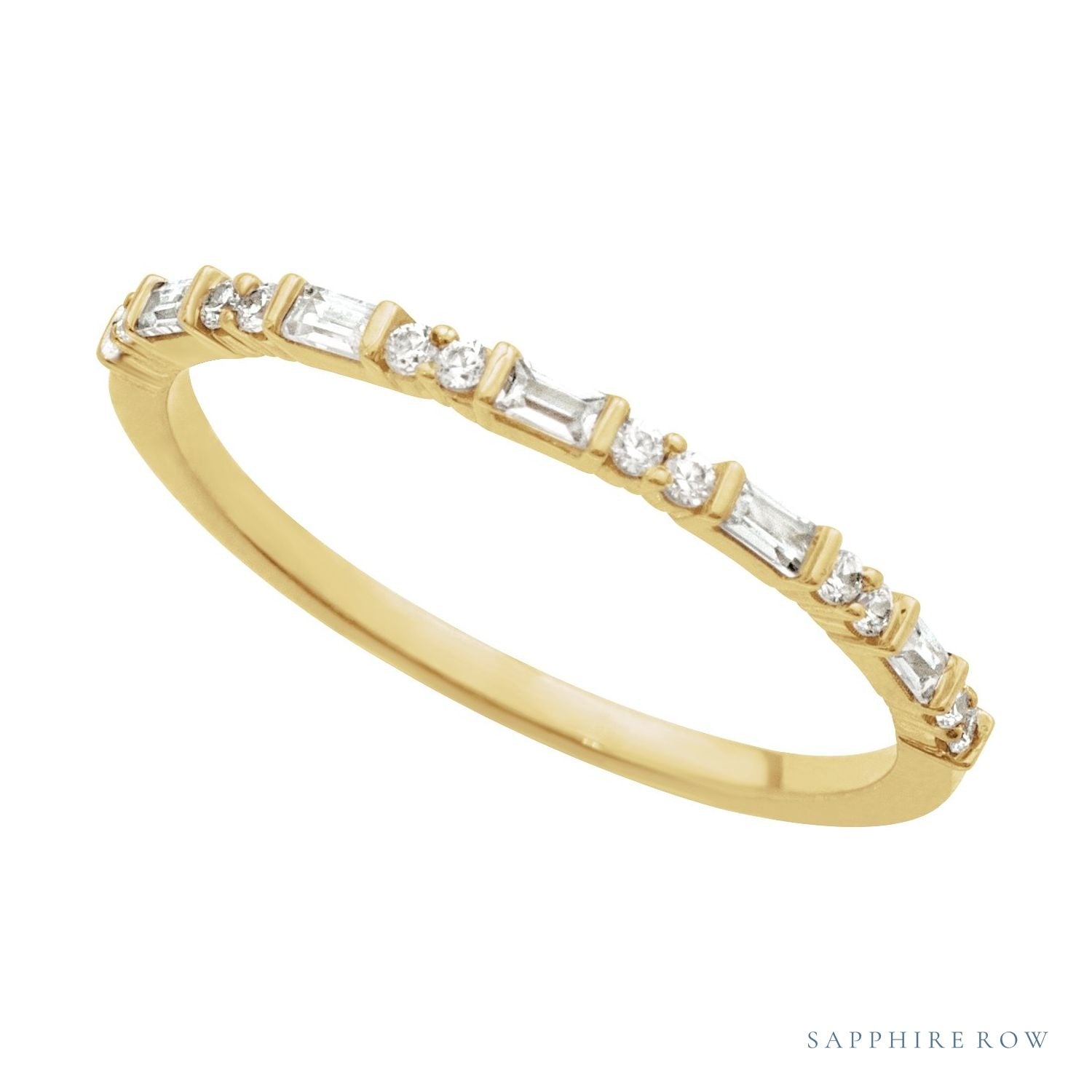 Sapphire Row Natural Diamond Mixed-Cut Mini Stacking Ring - 14K Yellow Gold (view 4)