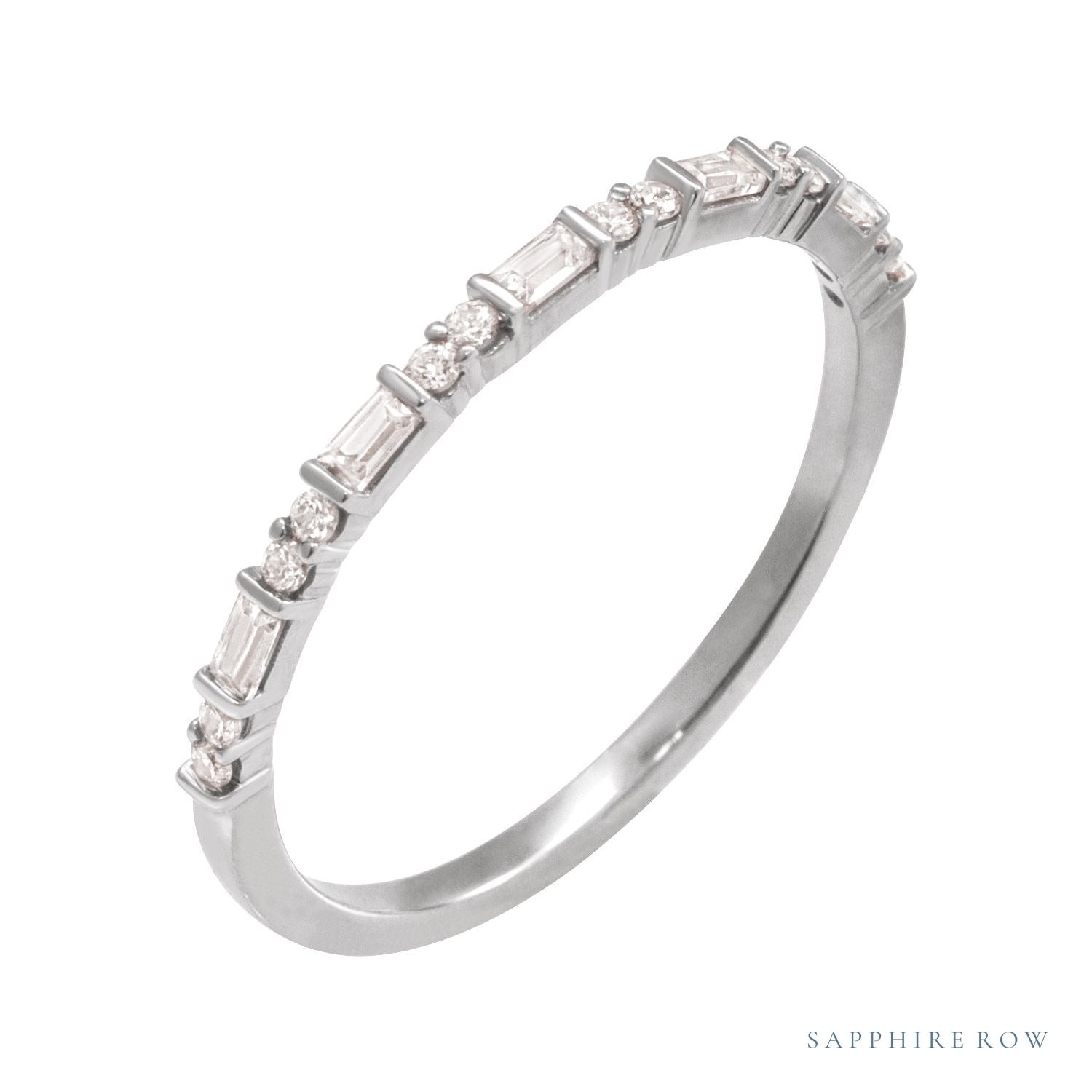 Sapphire Row Natural Diamond Mixed-Cut Mini Stacking Ring - 14K White Gold