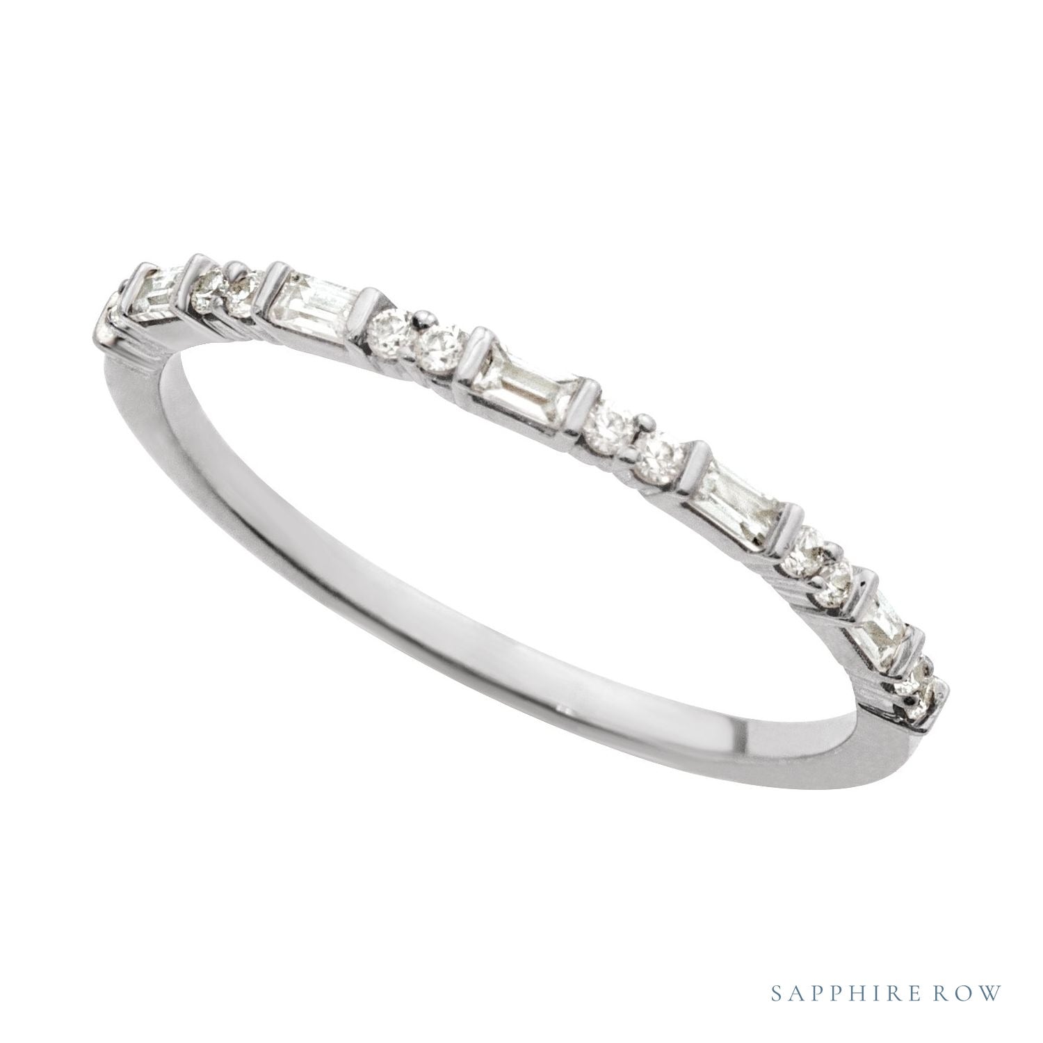 Sapphire Row Natural Diamond Mixed-Cut Mini Stacking Ring - 14K White Gold (view 4)