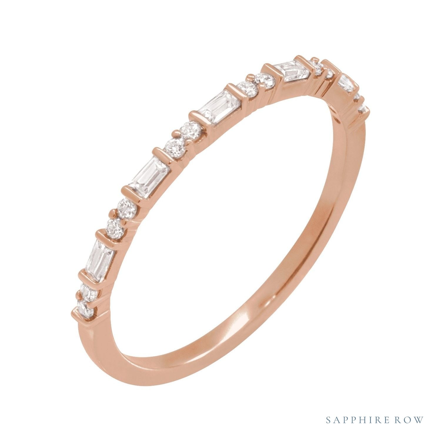 Sapphire Row Natural Diamond Mixed-Cut Mini Stacking Ring - 14K Rose Gold
