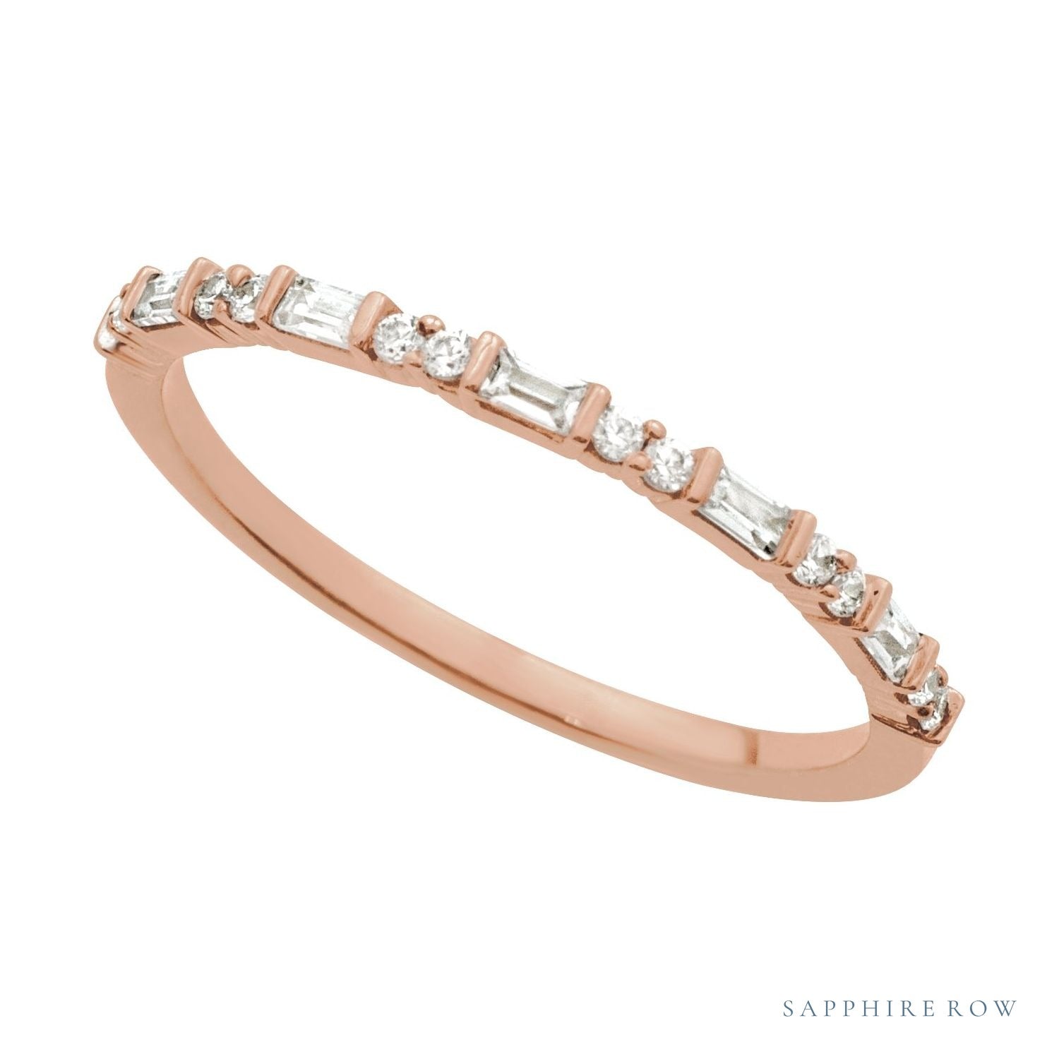Sapphire Row Natural Diamond Mixed-Cut Mini Stacking Ring - 14K Rose Gold (view 4)