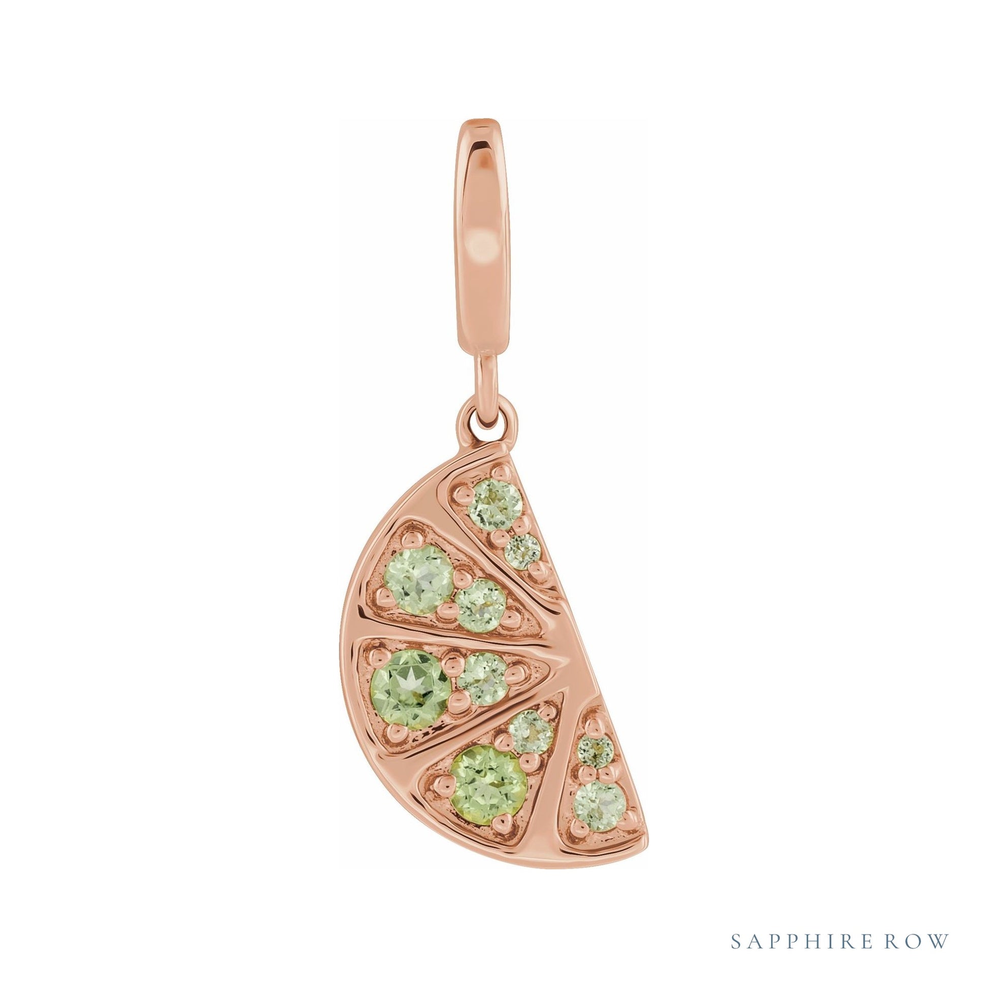 Sapphire Row Natural Peridot Lime Wedge Charm - 14K Rose Gold