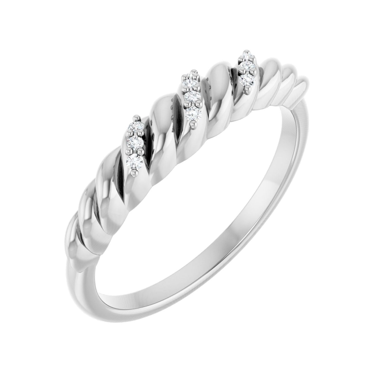 Sapphire Row Natural Diamond Pavé Accent Twisted Dome Ring - 14K White Gold