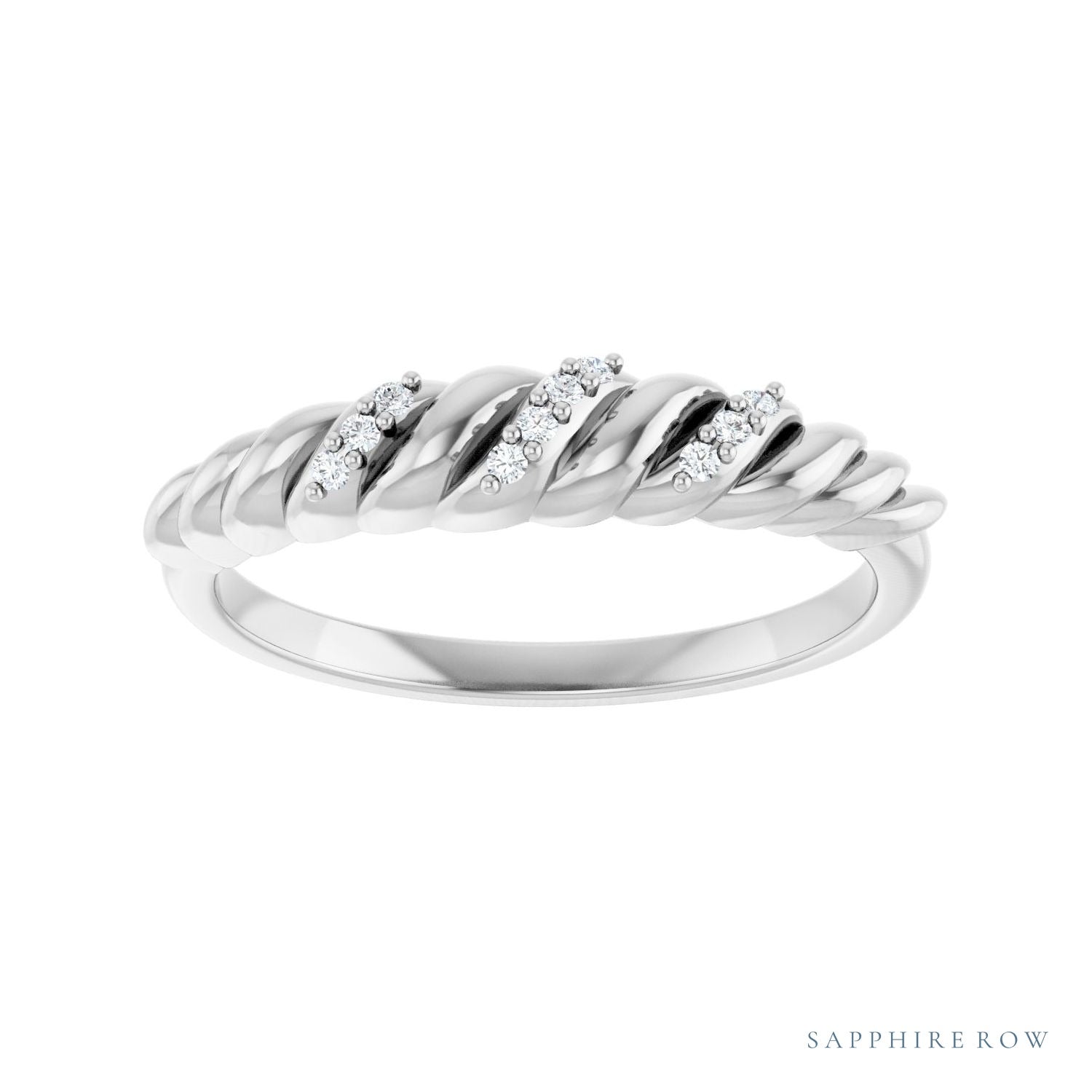 Sapphire Row Natural Diamond Pavé Accent Twisted Dome Ring - 14K White Gold (view 3)