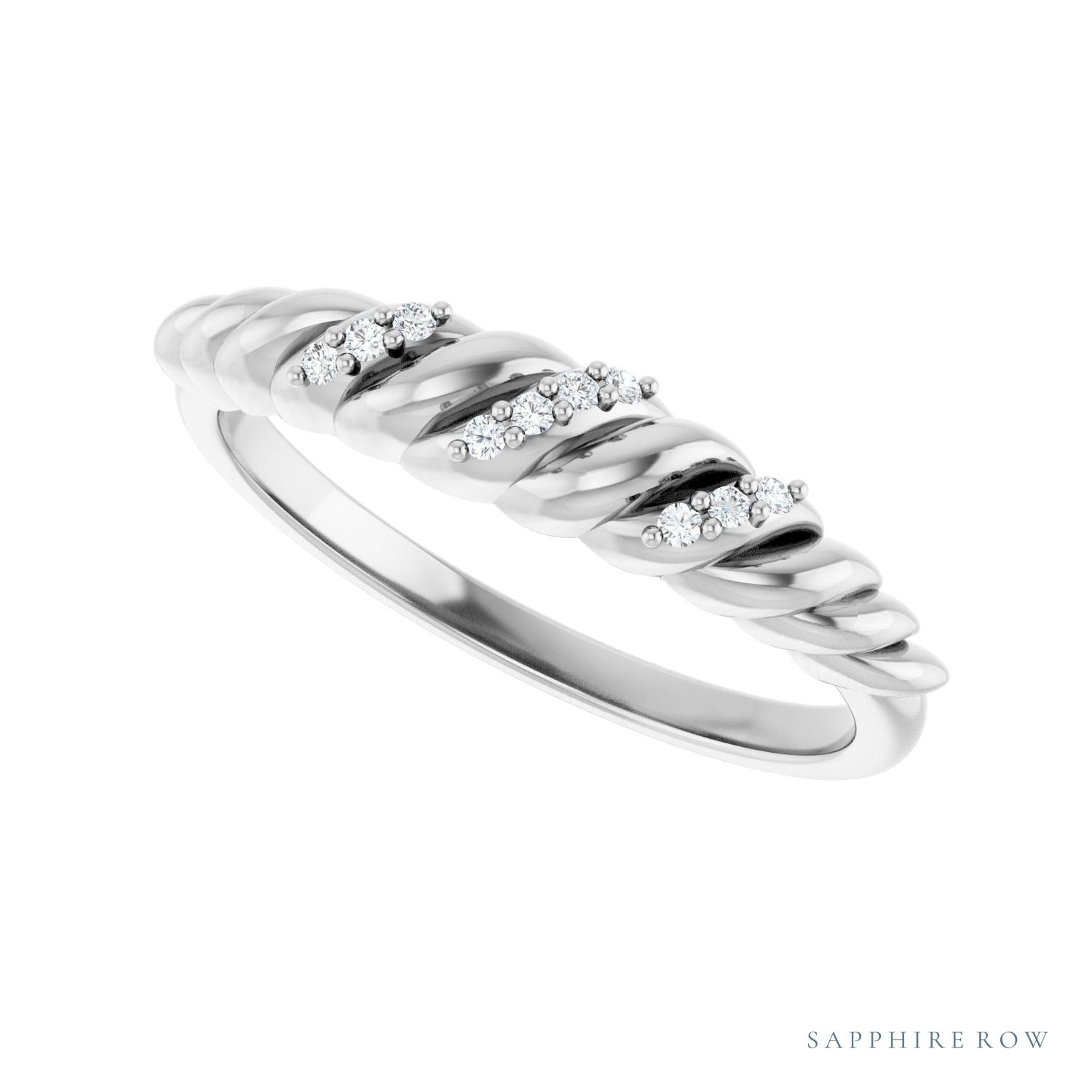 Sapphire Row Natural Diamond Pavé Accent Twisted Dome Ring - 14K White Gold (view 5)