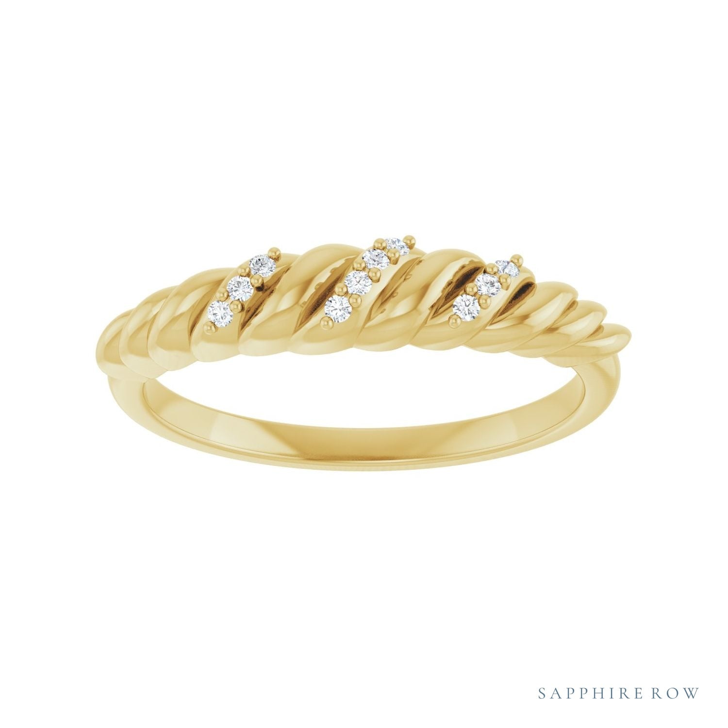 Sapphire Row Natural Diamond Pavé Accent Twisted Dome Ring - 14K Yellow Gold (view 3)