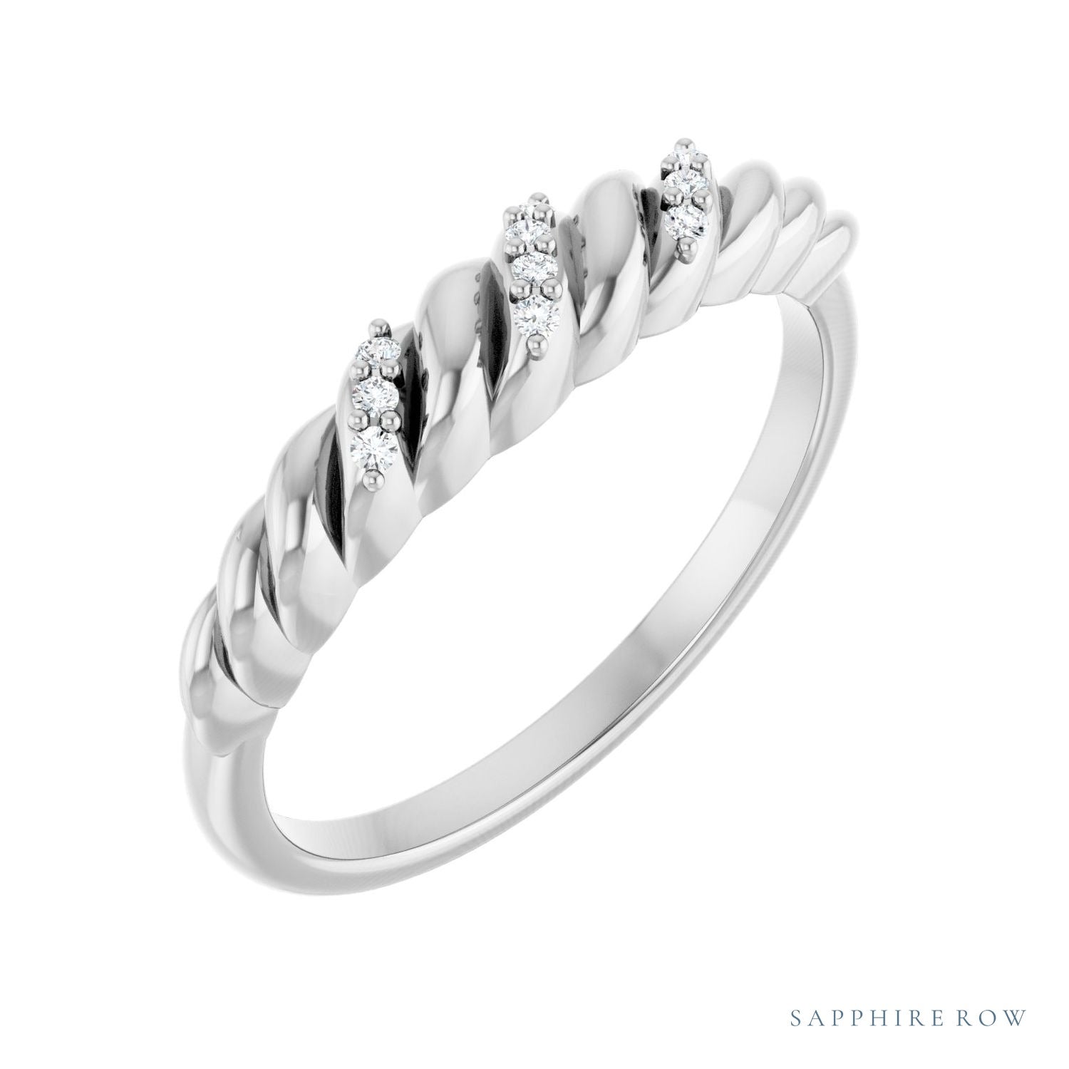 Sapphire Row Natural Diamond Pavé Accent Twisted Dome Ring - Platinum