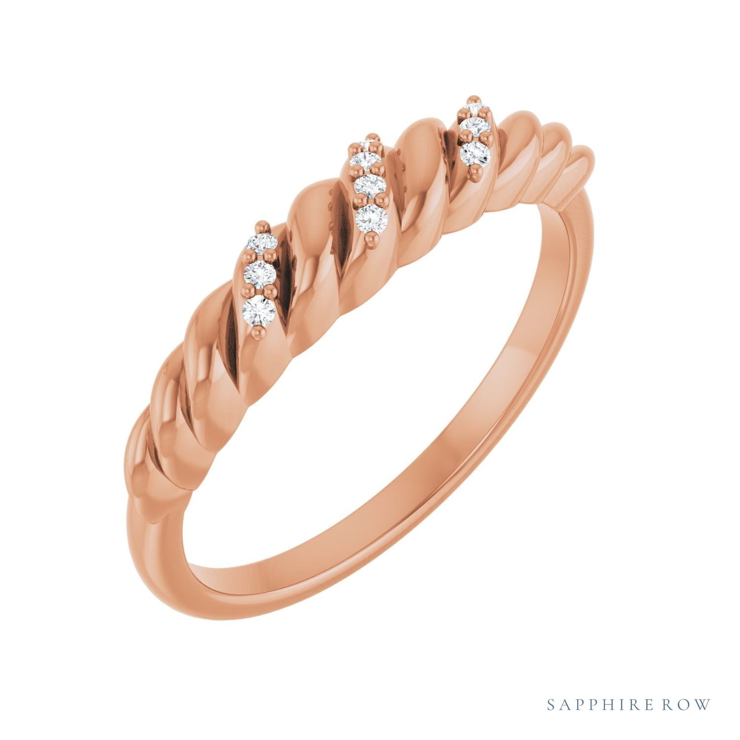 Sapphire Row Natural Diamond Pavé Accent Twisted Dome Ring - 14K Rose Gold