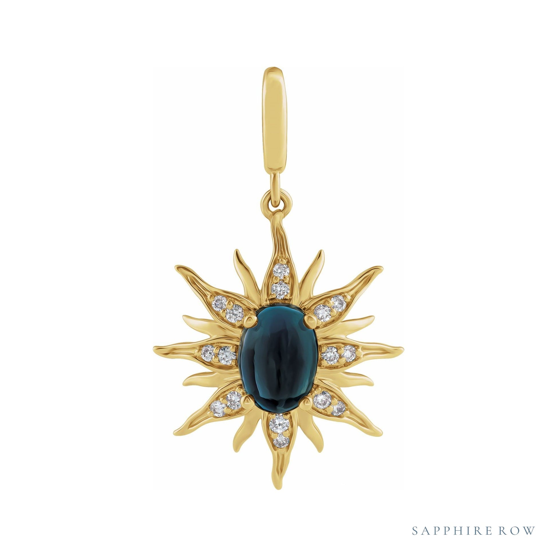 Sapphire Row Natural London Blue Topaz Sun Charm - 14K Yellow Gold