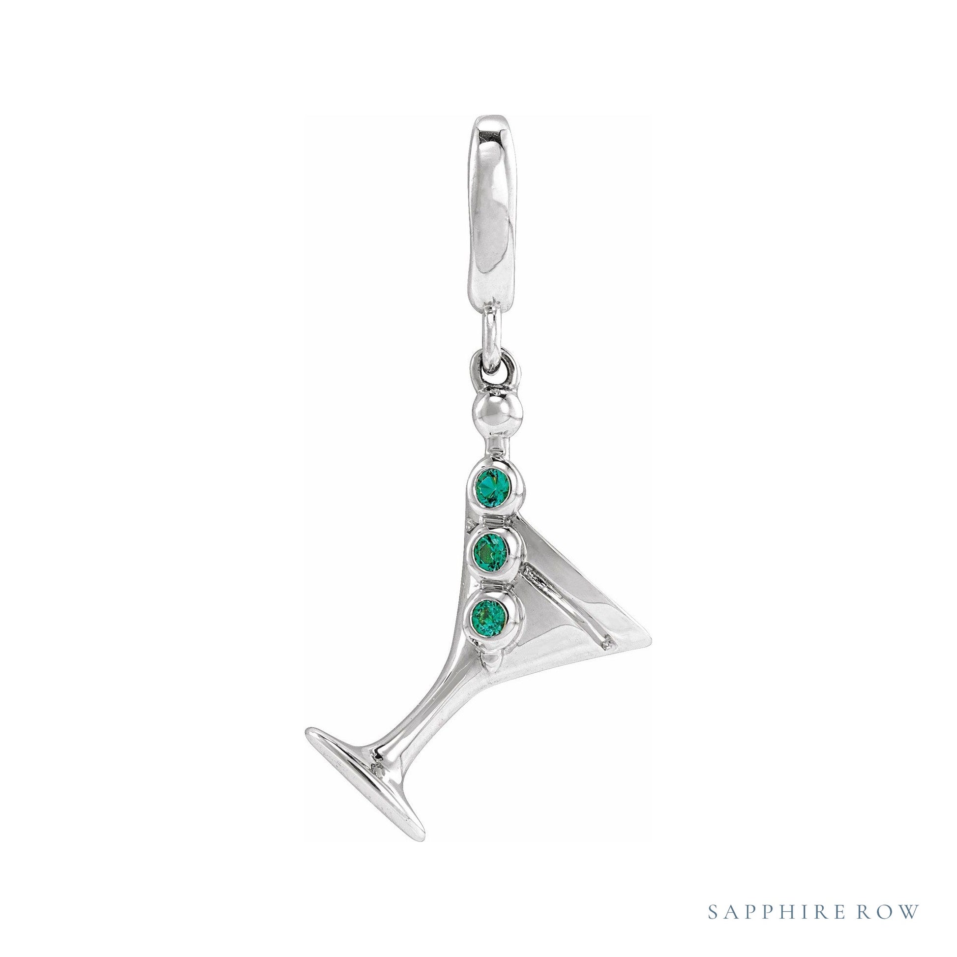 Sapphire Row Lab-Grown Emerald Martini Charm - 14K White Gold