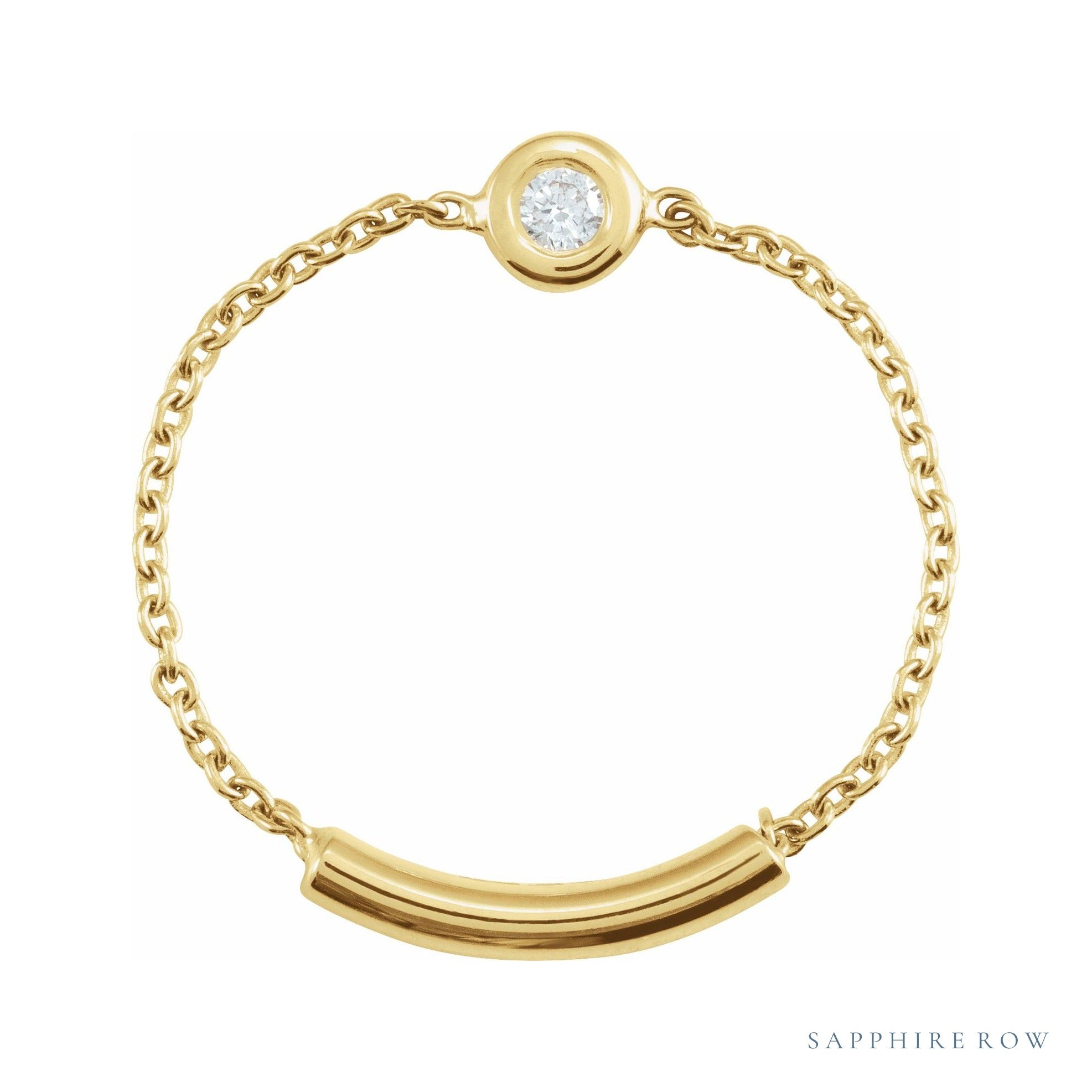 Sapphire Row Natural Diamond Solitaire Bezel Chain Ring - 14K Yellow Gold