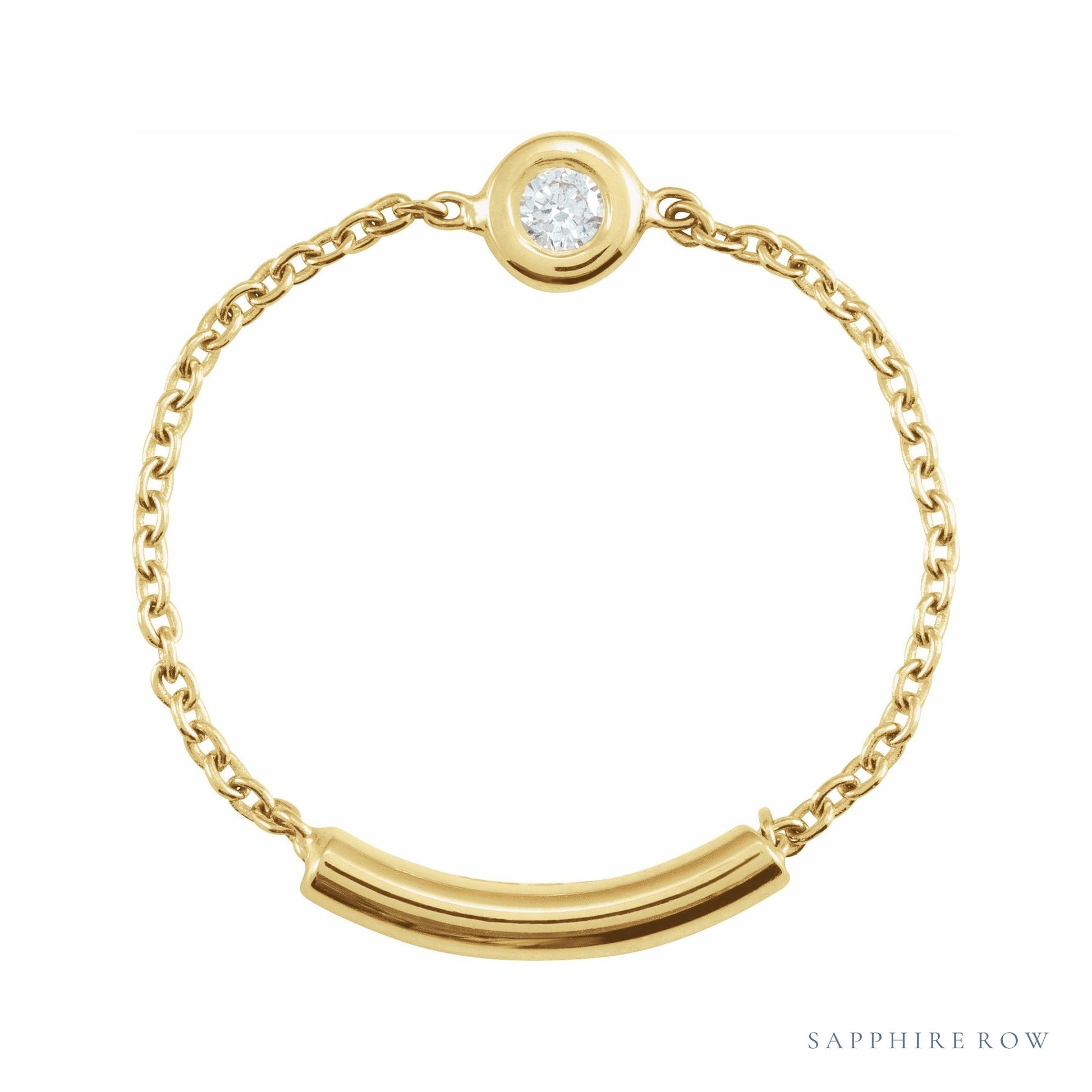 Sapphire Row Natural Diamond Solitaire Bezel Chain Ring - 14K Yellow Gold