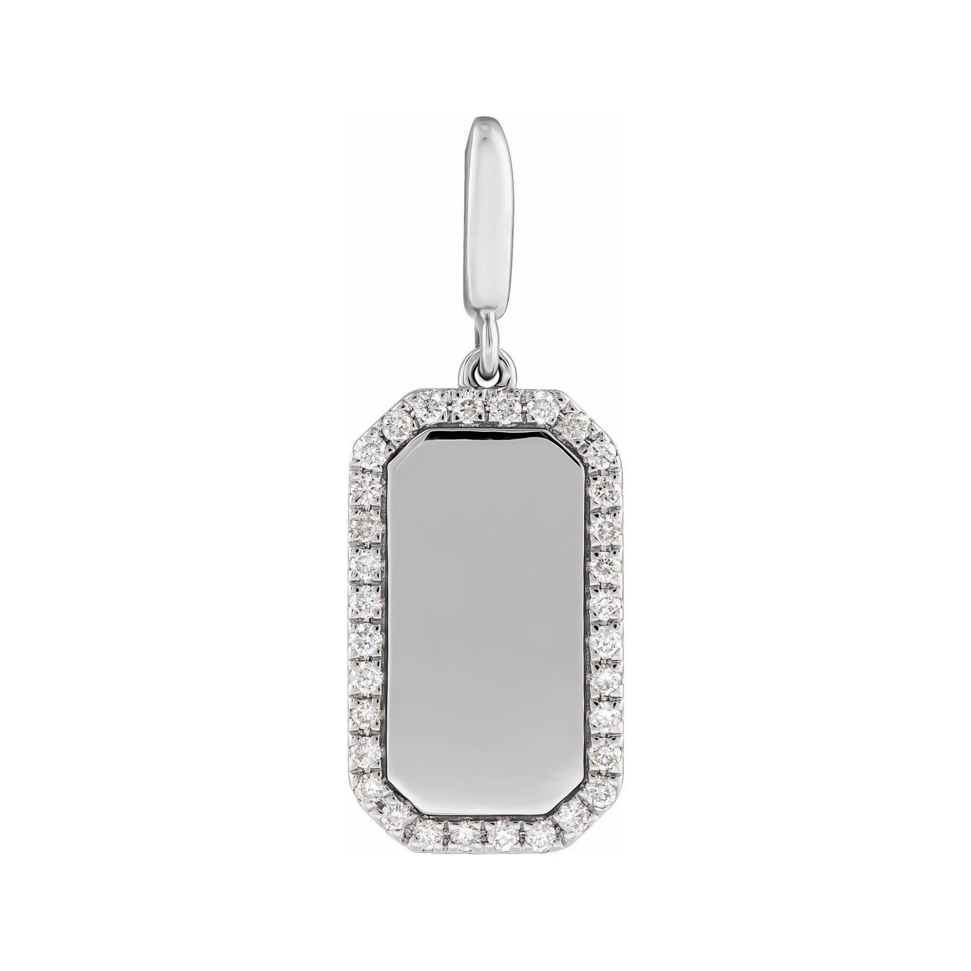 Sapphire Row Engravable Natural Diamond Pavé Dog Tag Pendant - 14K White Gold
