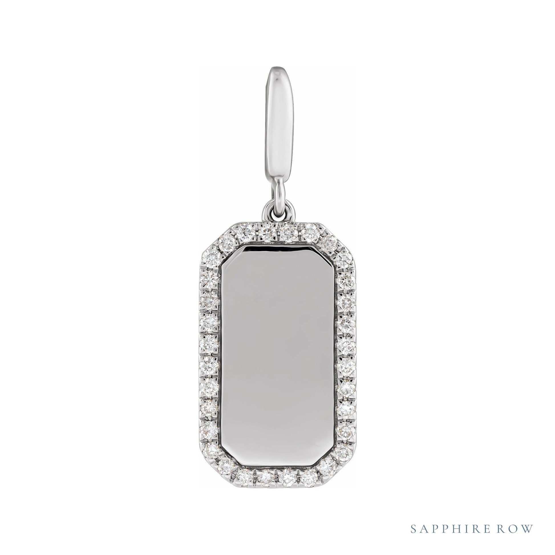 Sapphire Row Engravable Natural Diamond Pavé Dog Tag Pendant - 14K White Gold