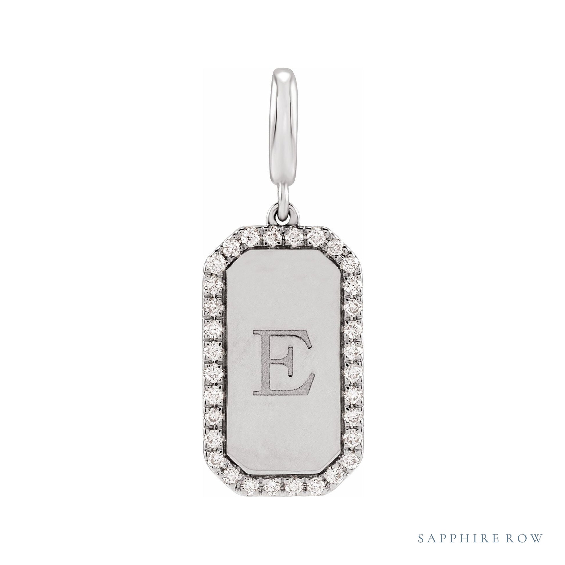 Sapphire Row Engravable Natural Diamond Pavé Dog Tag Pendant - 14K White Gold (view 3)